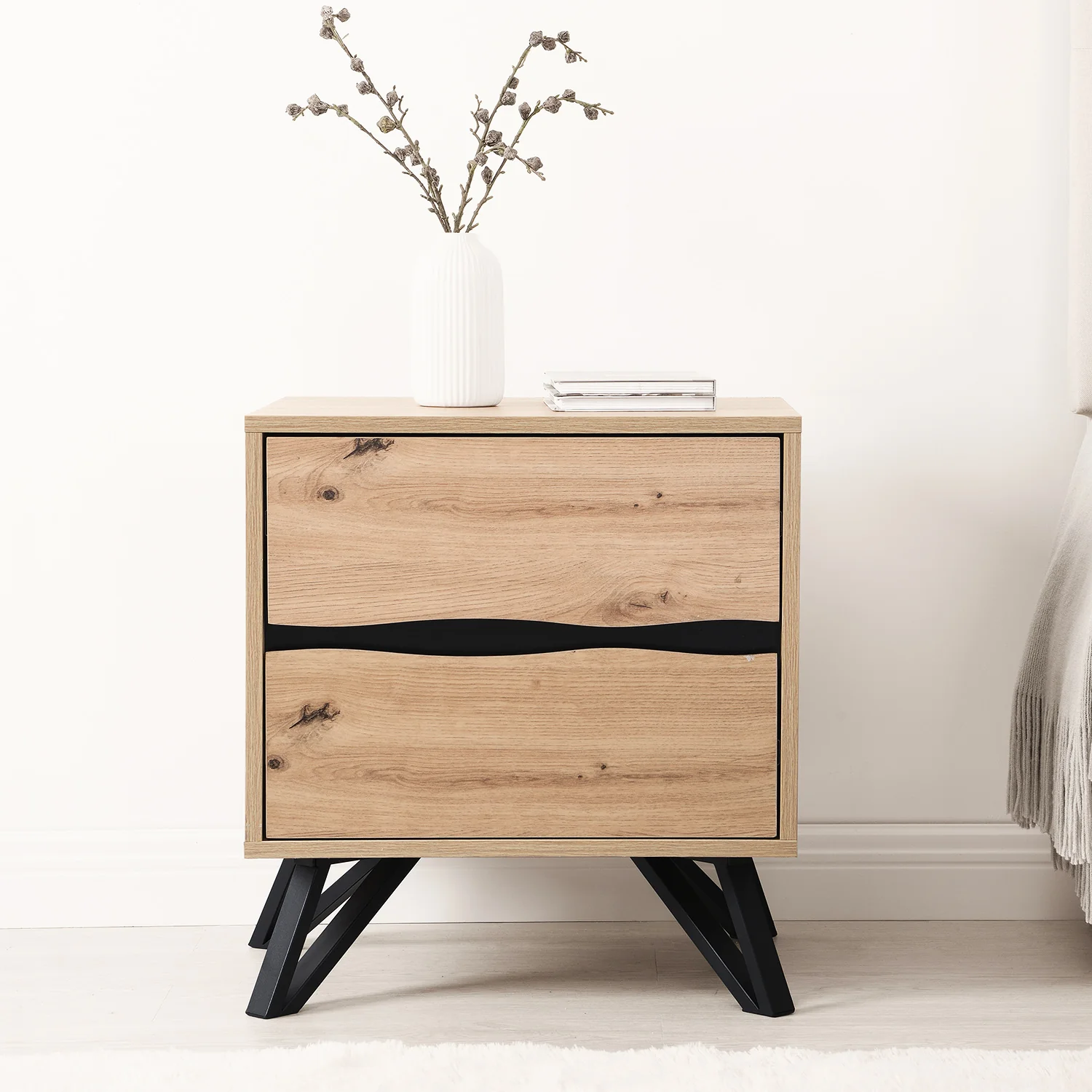 Weston Oak Effect 2 Drawer Bedside Table - Image 5