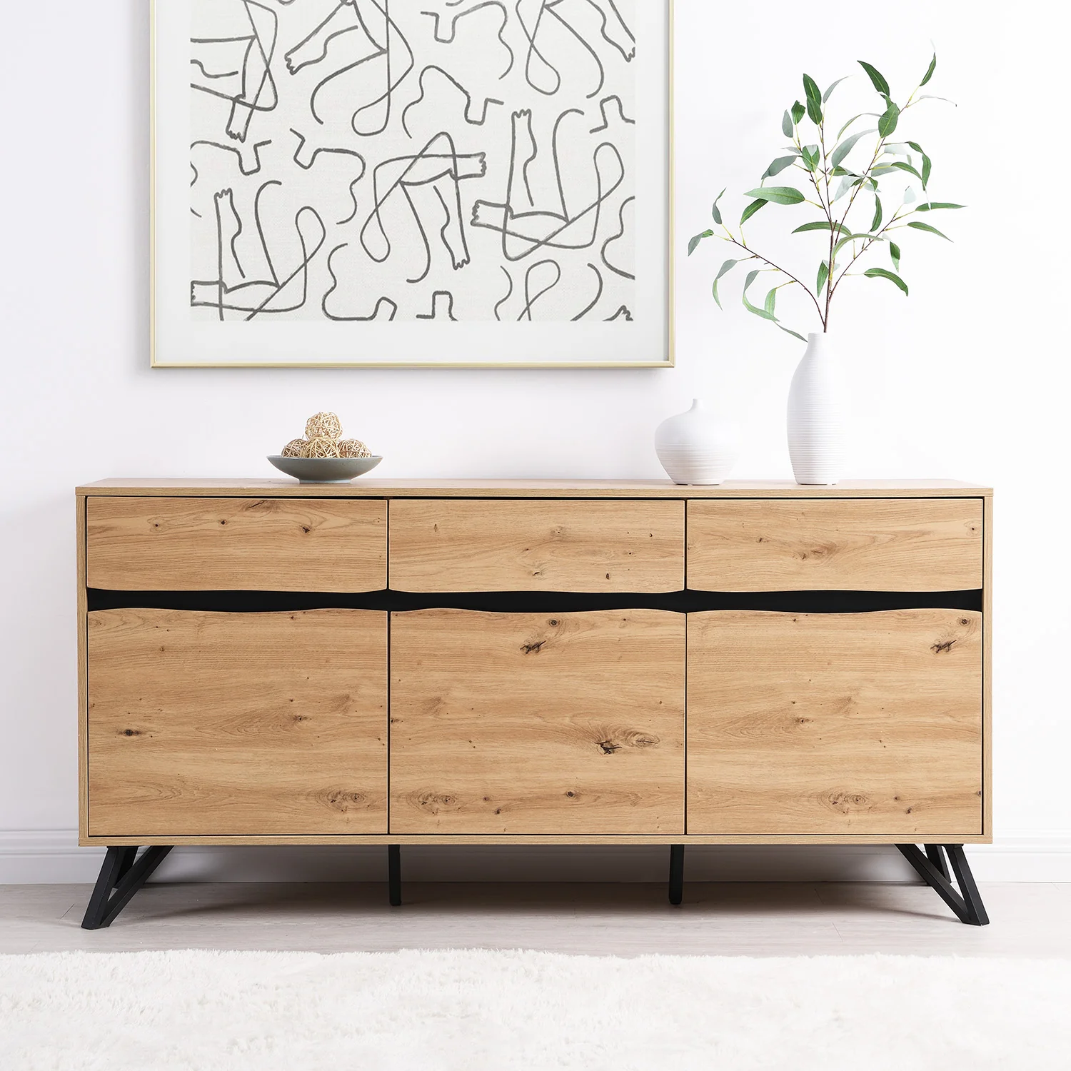 Weston Oak Effect 3 Door 3 Drawer Large Sideboard - Image 4