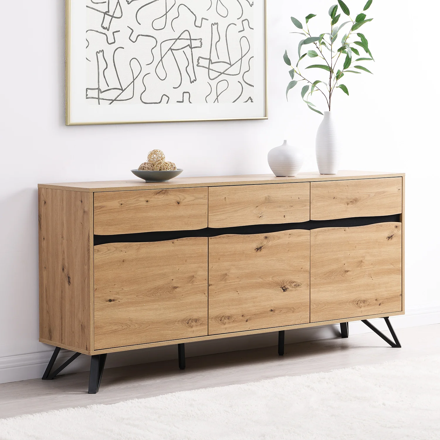 Weston Oak Effect 3 Door 3 Drawer Large Sideboard - Image 5