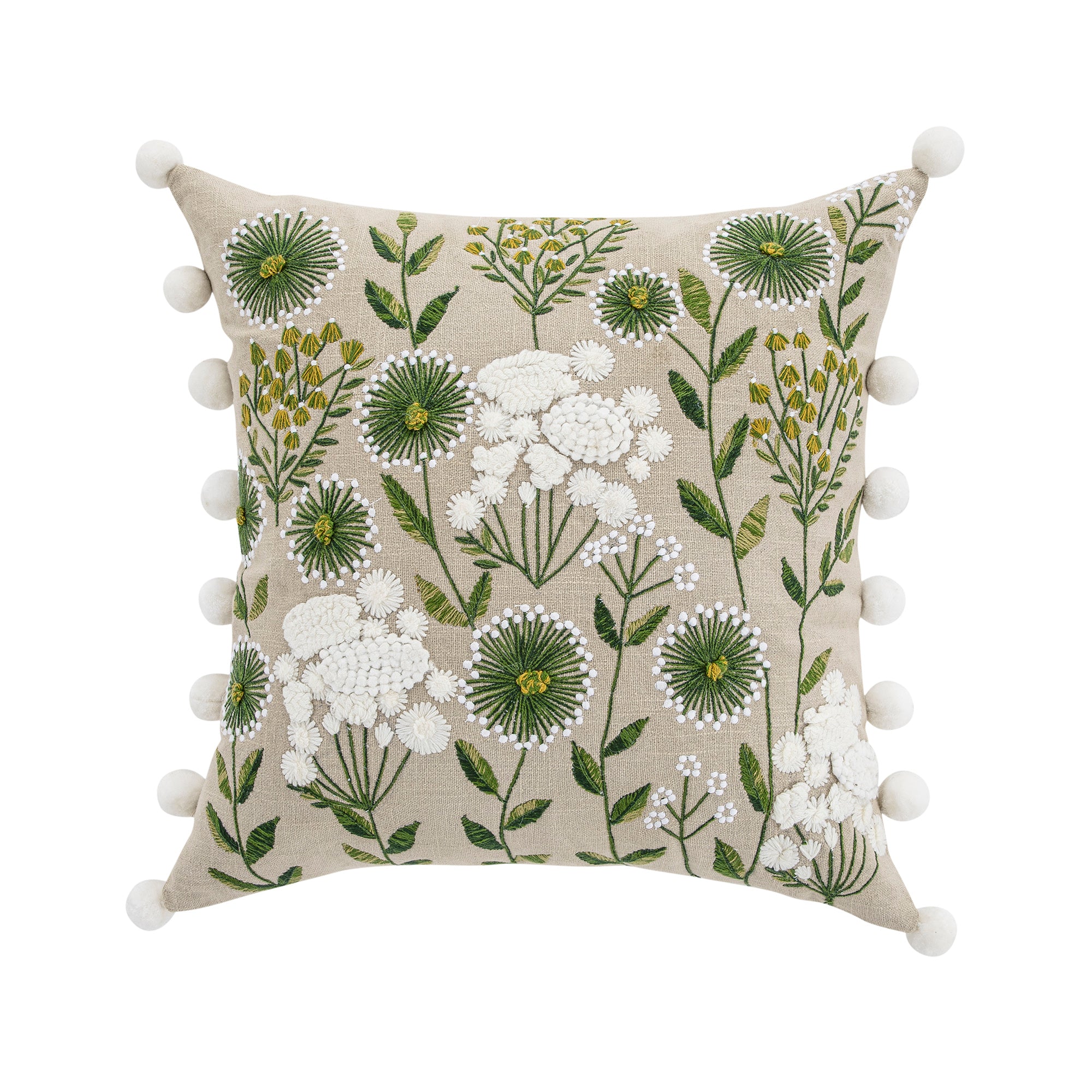 Country Collection Wildflower Linen Pom Pom Cushion