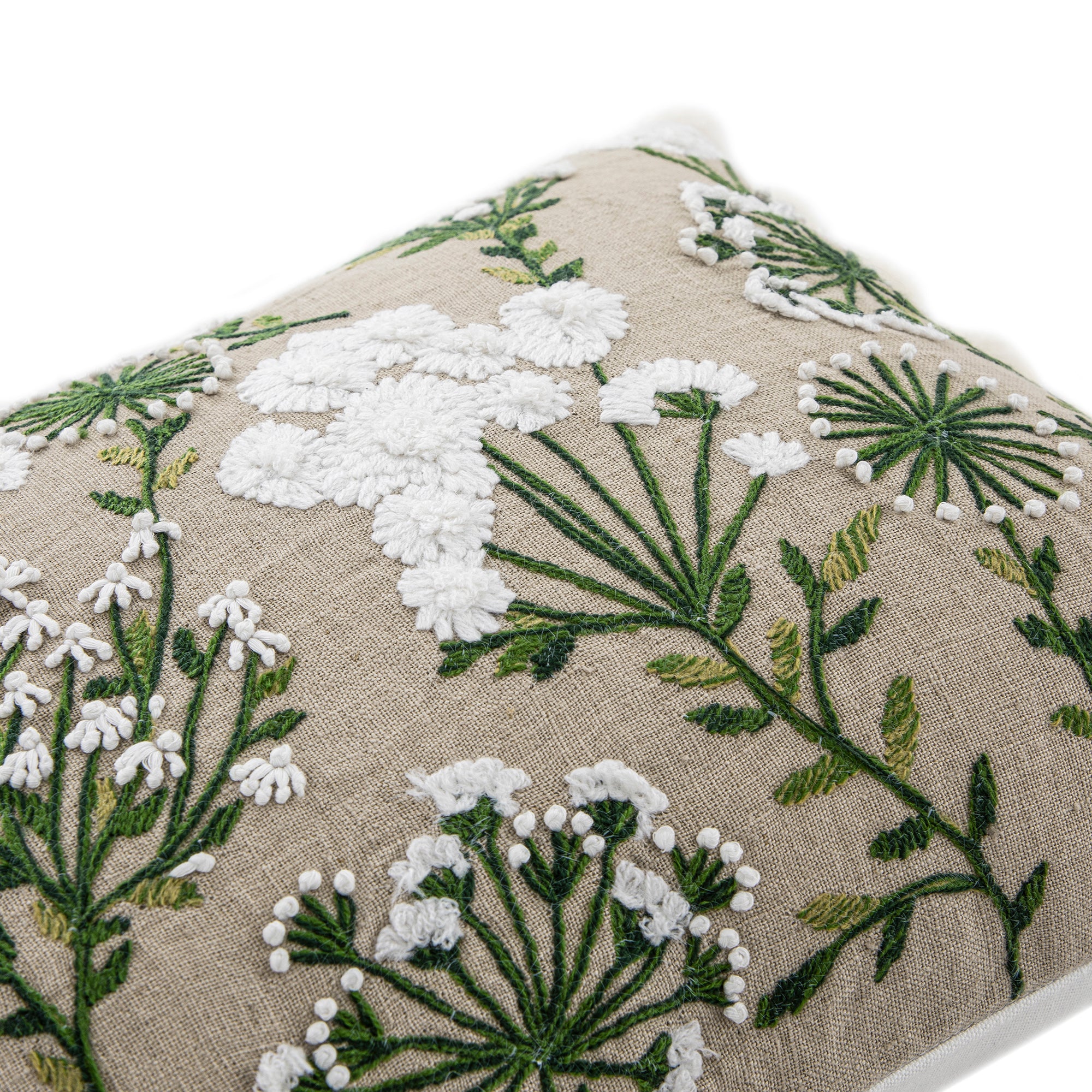 Country Collection Wildflower Rectangular Linen Pom Pom Cushion - Image 8
