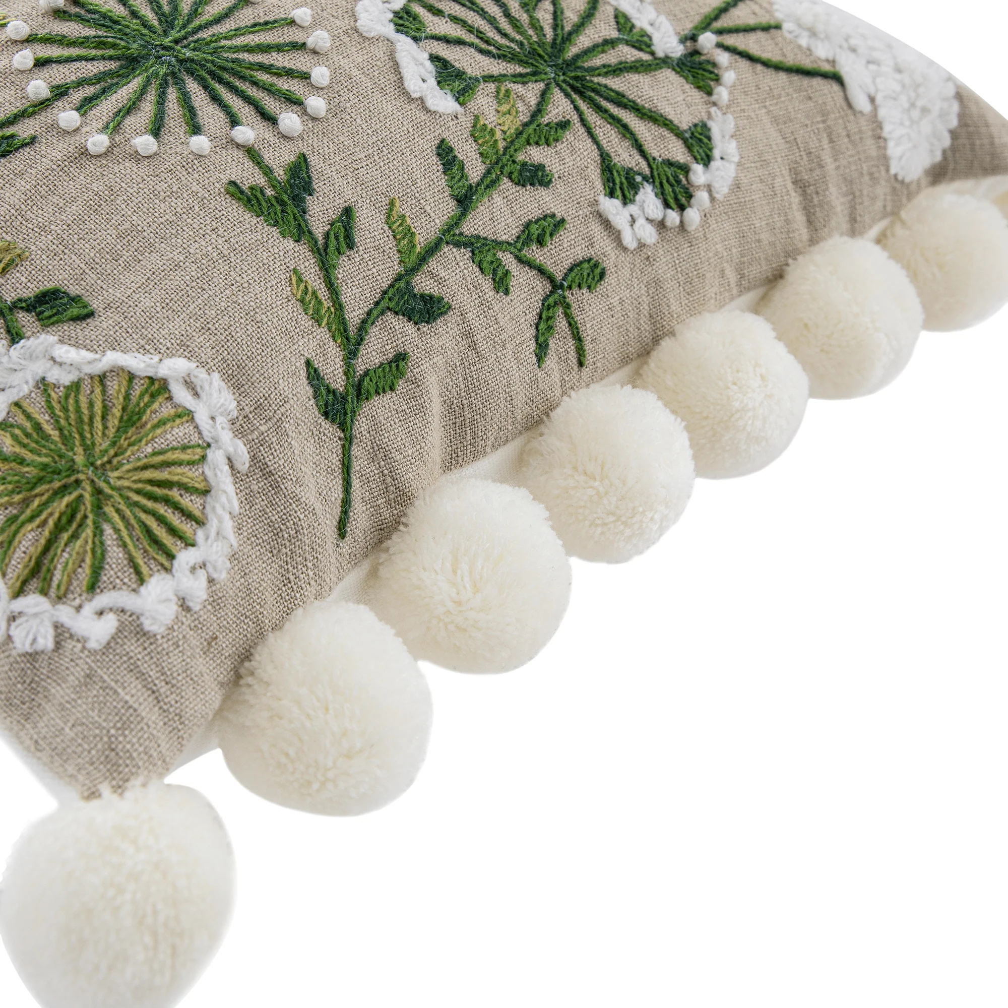 Country Collection Wildflower Rectangular Linen Pom Pom Cushion - Image 9