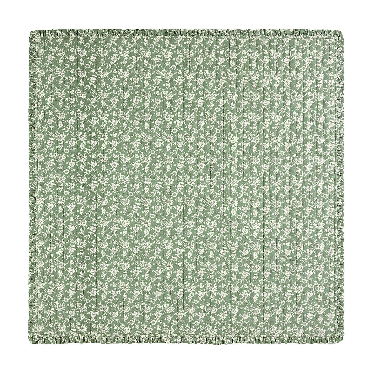 Willow Sage Green & Ivory Floral Ruffle Quilted Reversible Cotton Bedspread - Image 4