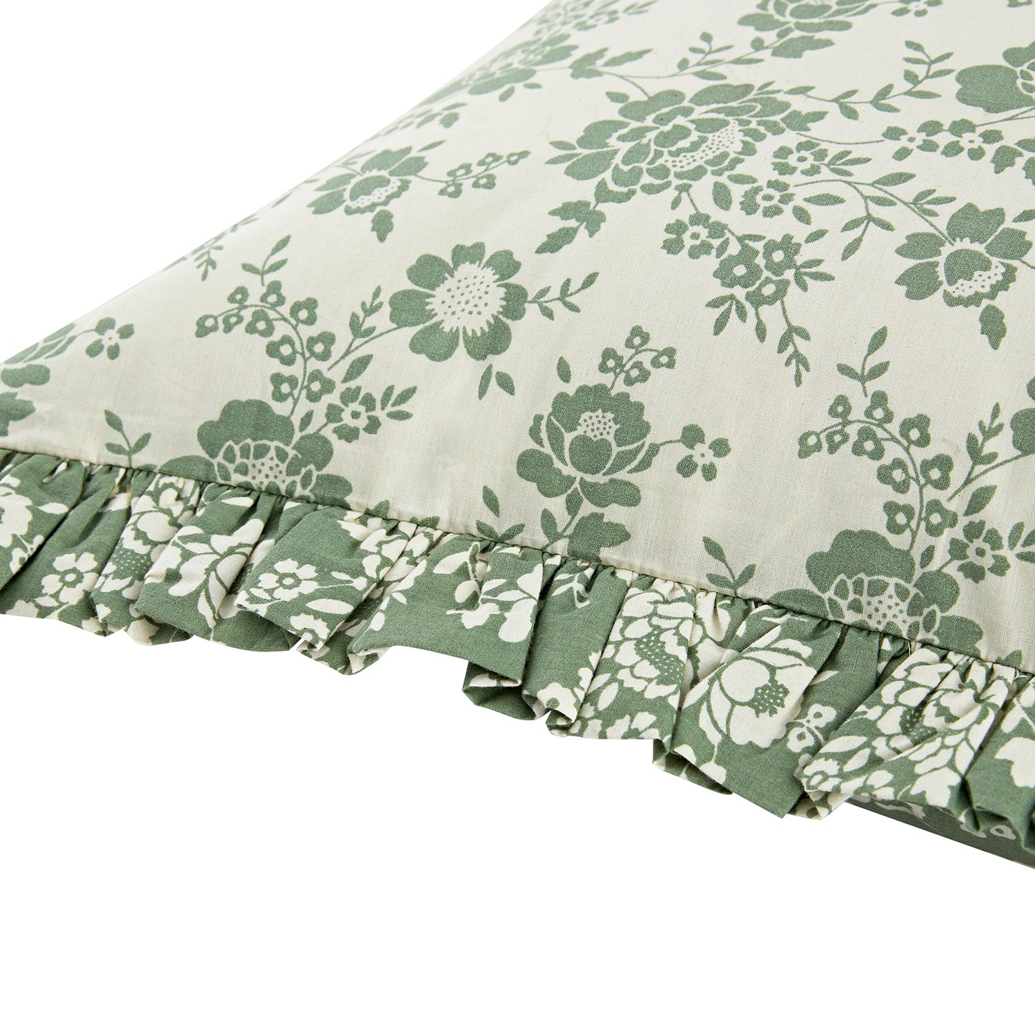 Willow Sage Green & Ivory Floral Ruffle Reversible 210 Thread Count Cotton Percale Continental Pillowcases - Pair - Image 2