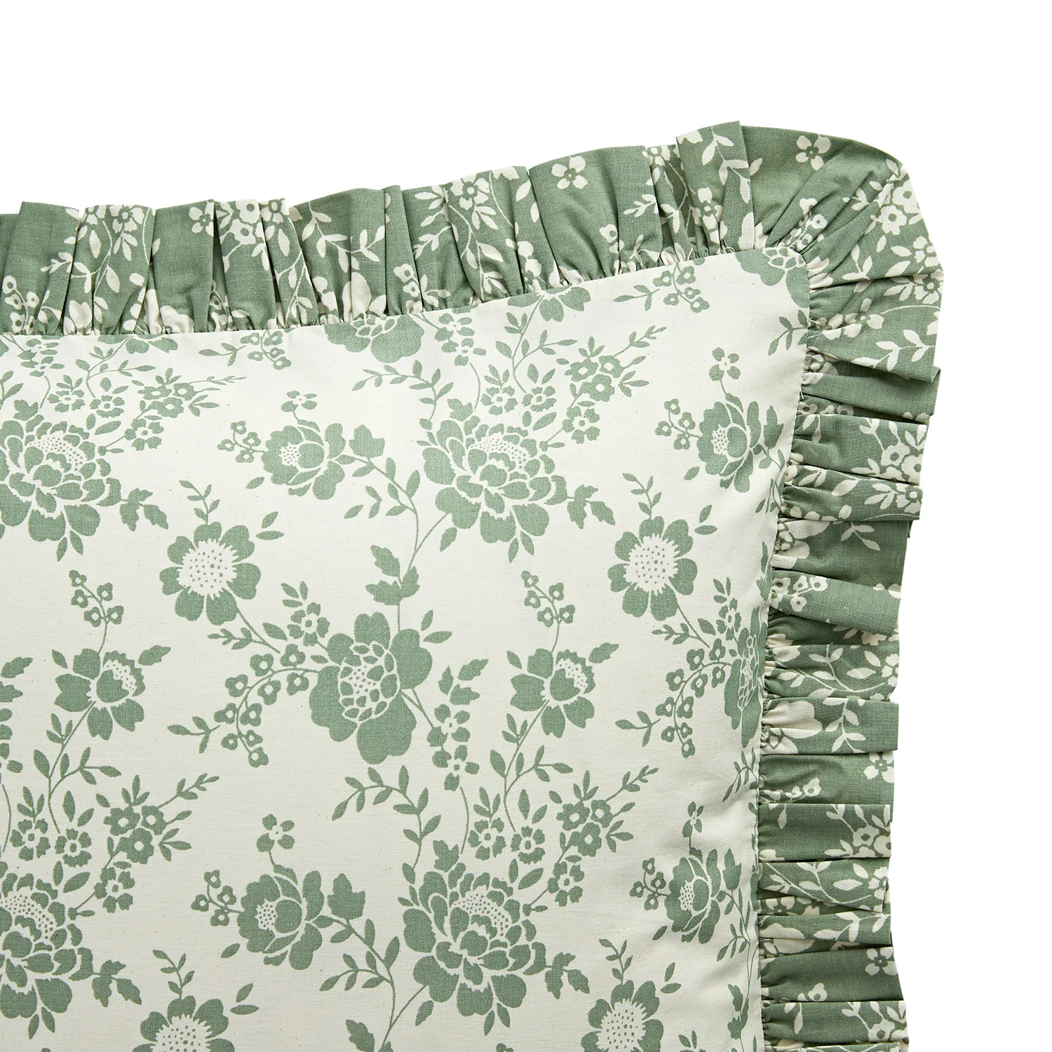 Willow Sage Green & Ivory Floral Ruffle Reversible 210 Thread Count Cotton Percale Pillowcases - Pair - Image 5