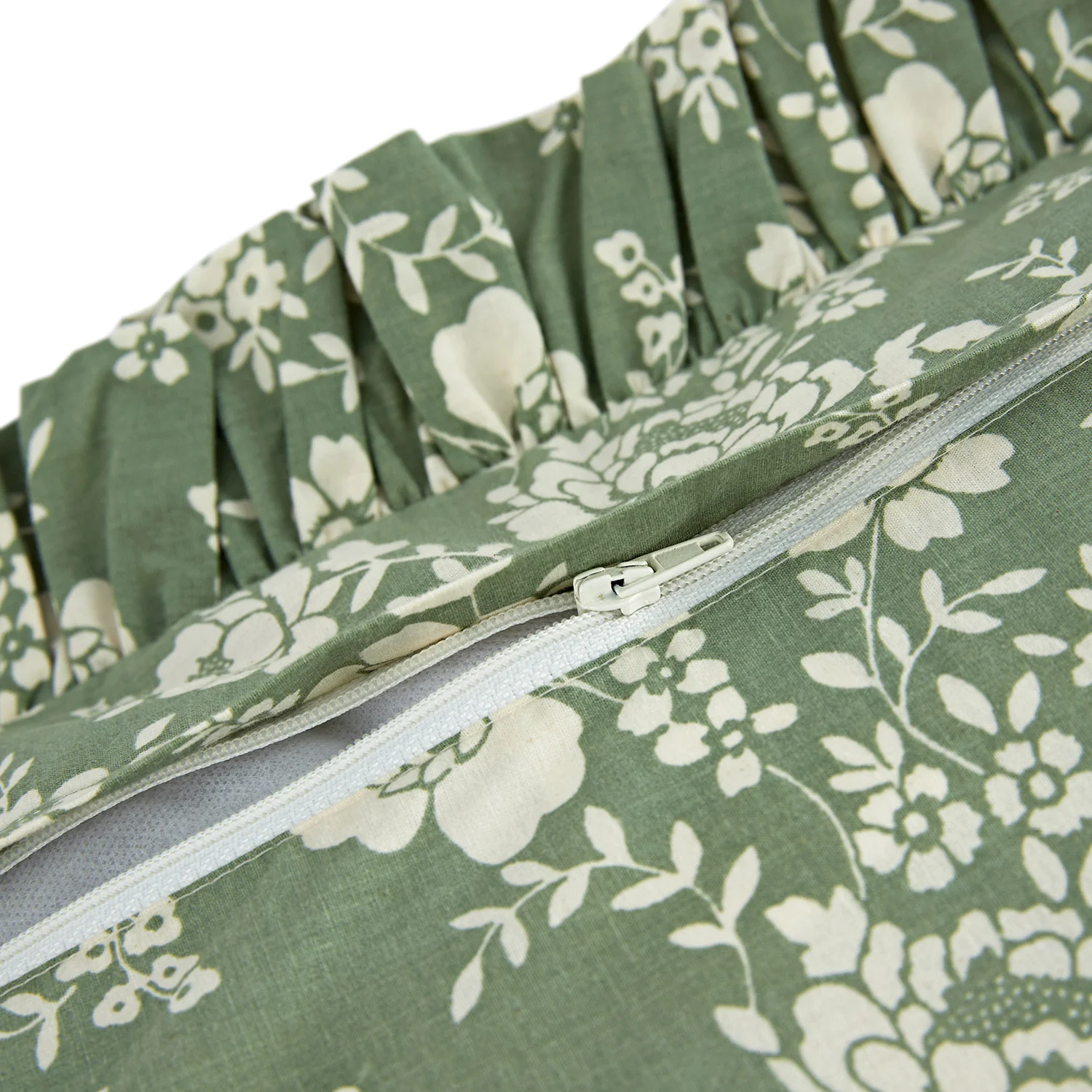 Willow Sage Green & Ivory Floral Ruffle Reversible 210 Thread Count Cotton Percale Pillowcases - Pair - Image 6