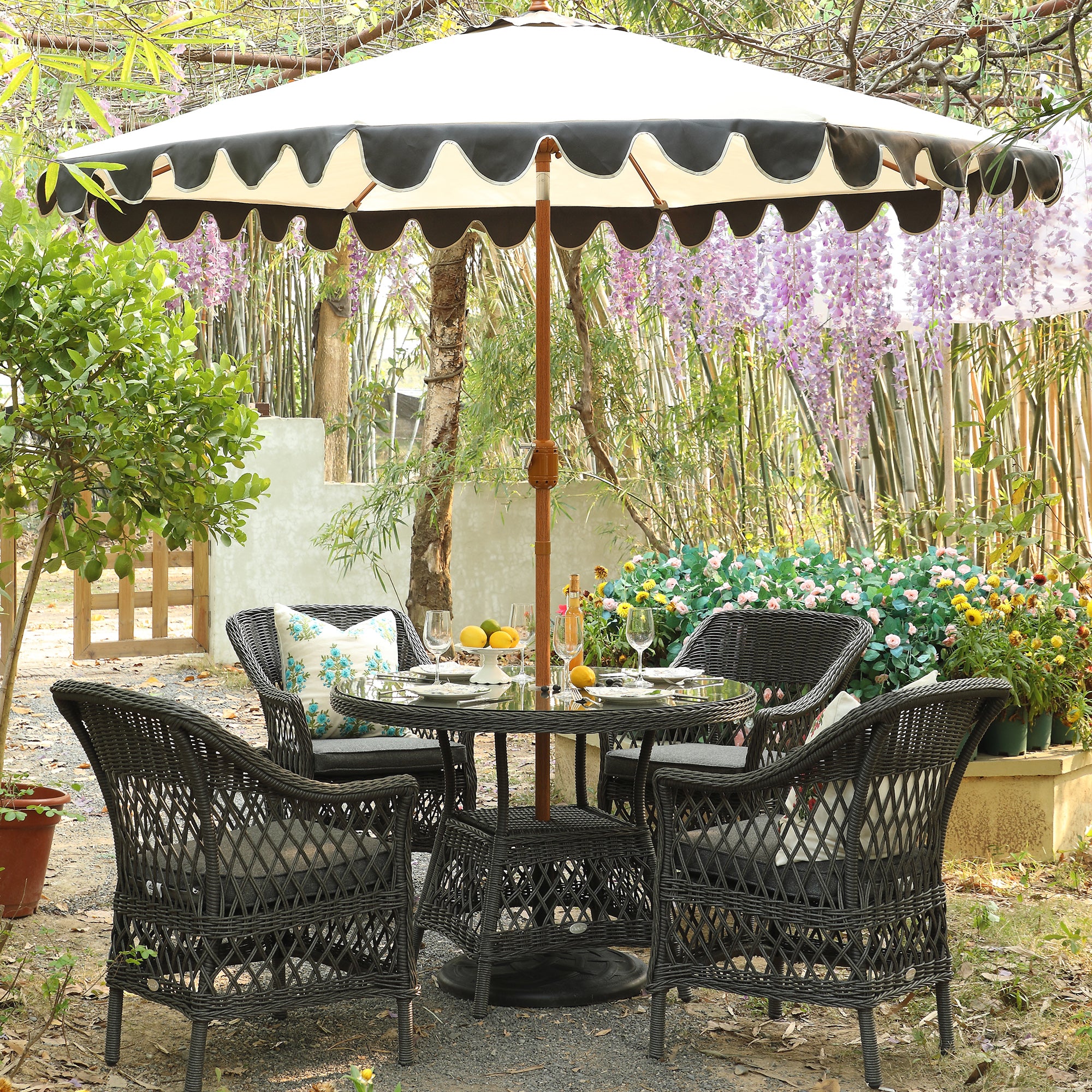 Willowbrook Lattice Weave Rattan 4-Seater Round Dining Set, Dark Grey - Image 2