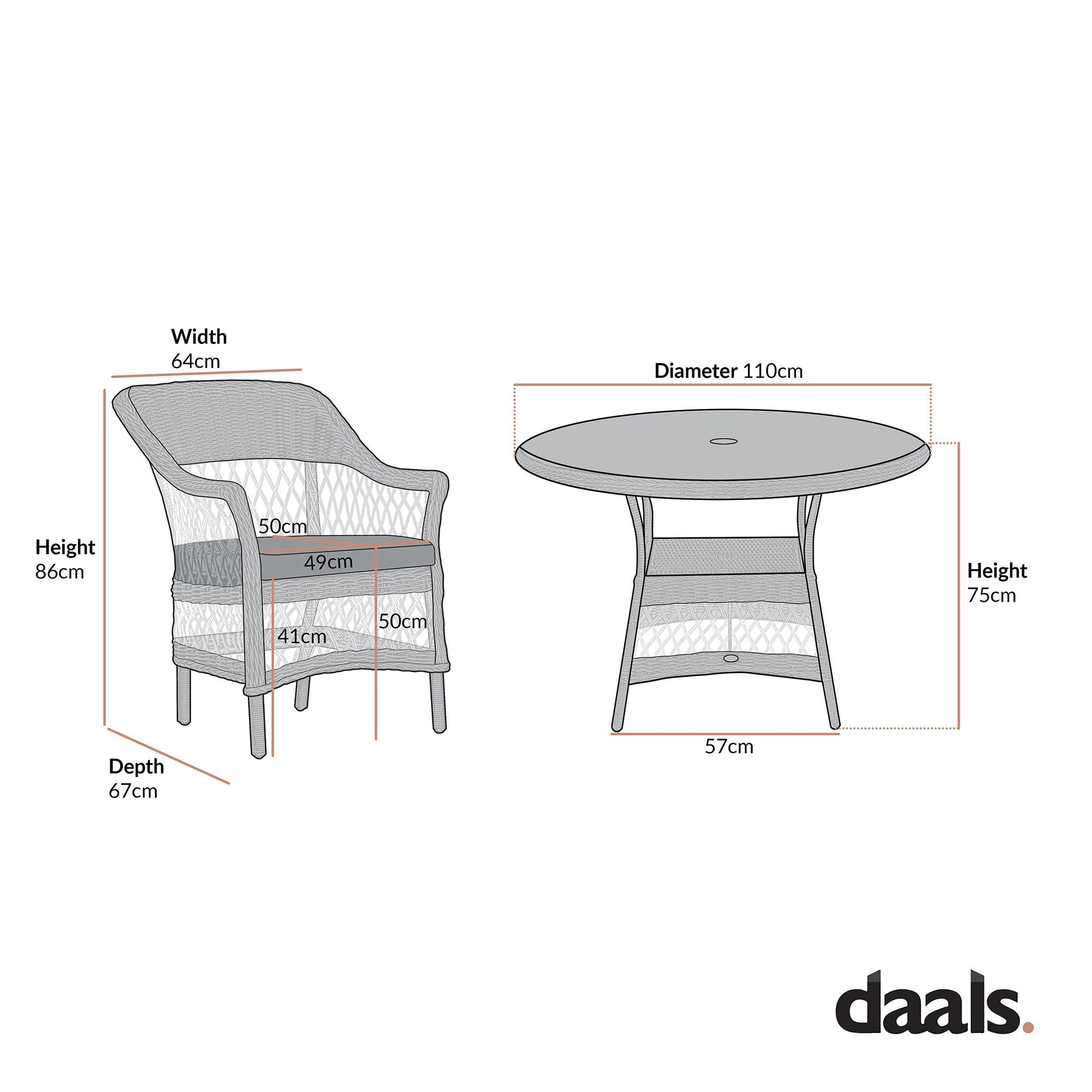 Willowbrook Lattice Weave Rattan 4-Seater Round Dining Set, Natural - Image 8