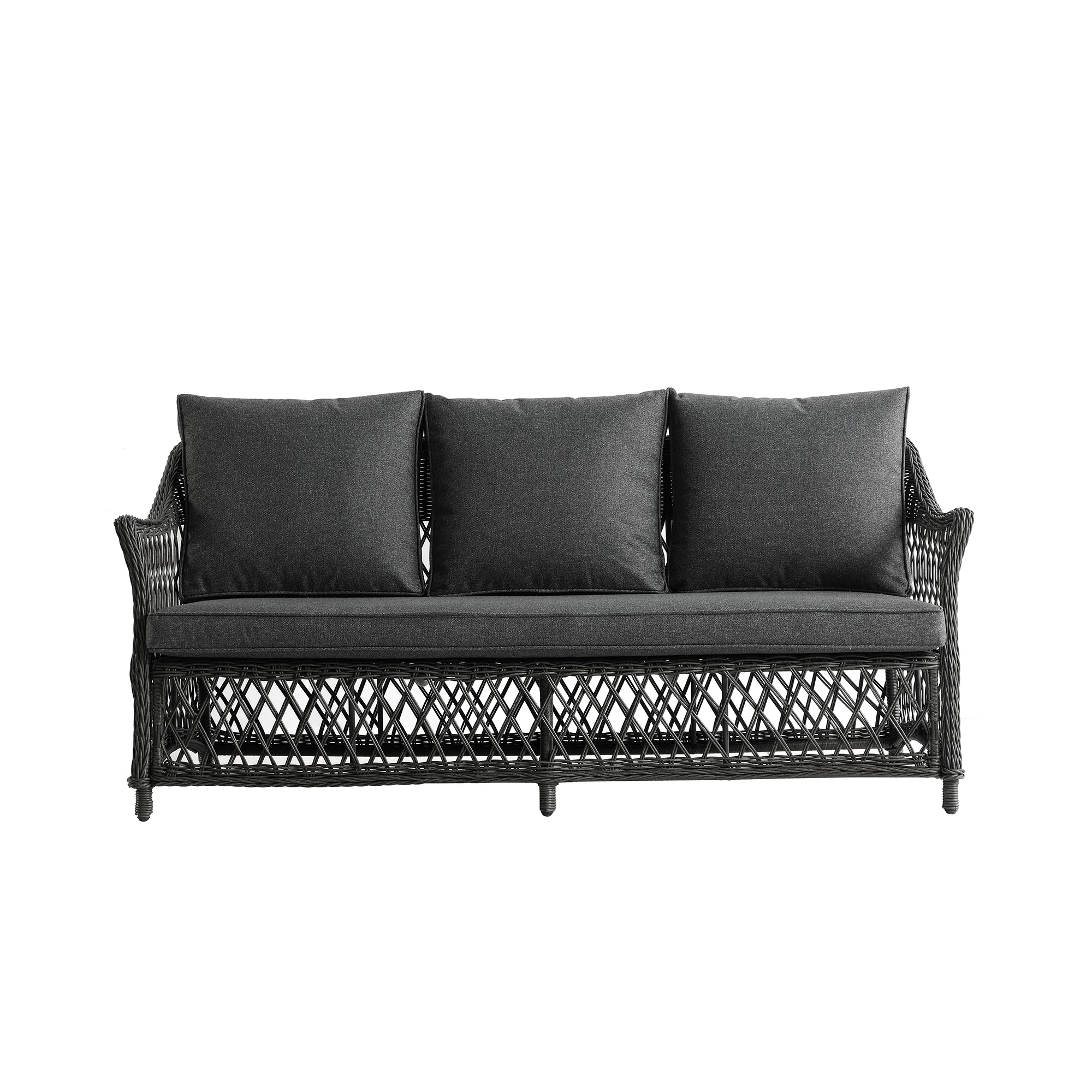 Willowbrook Lattice Weave Rattan 5-Seater Sofa Set with Rising Table, Dark Grey - Image 18