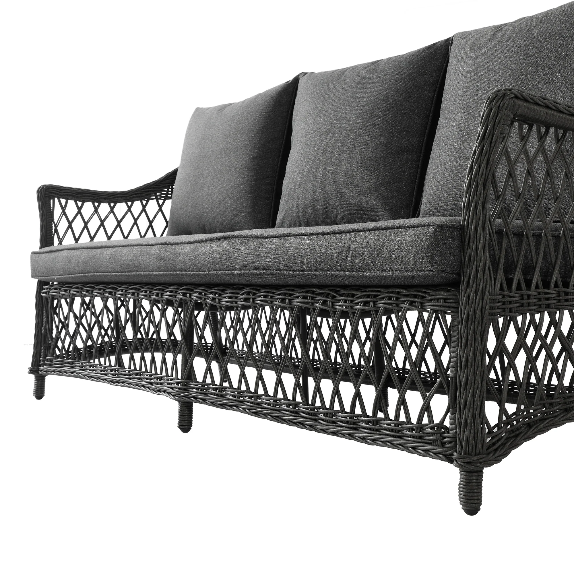 Willowbrook Lattice Weave Rattan 5-Seater Sofa Set with Rising Table, Dark Grey - Image 24