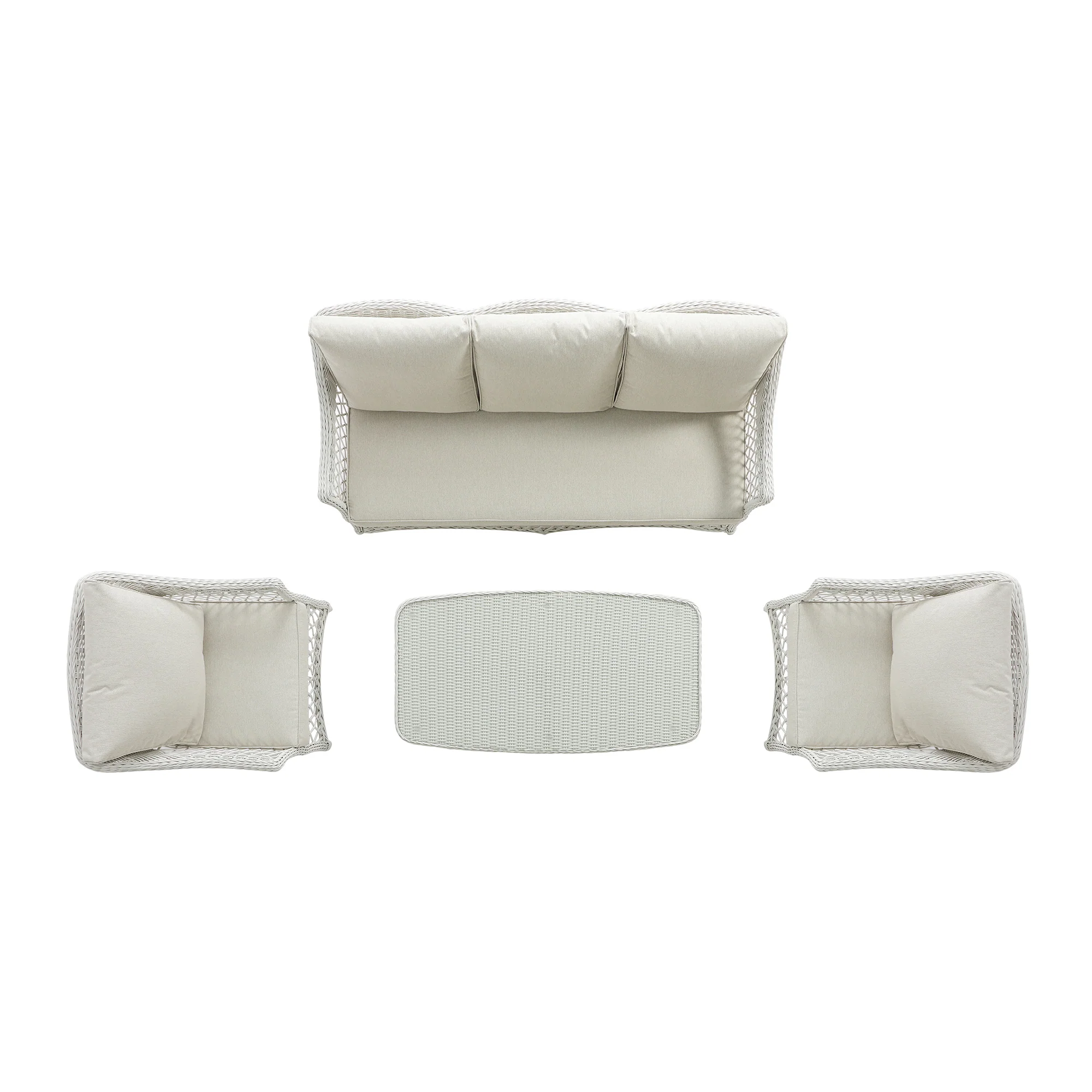 Willowbrook Lattice Weave Rattan 5-Seater Sofa Set with Rising Table, White - Image 24