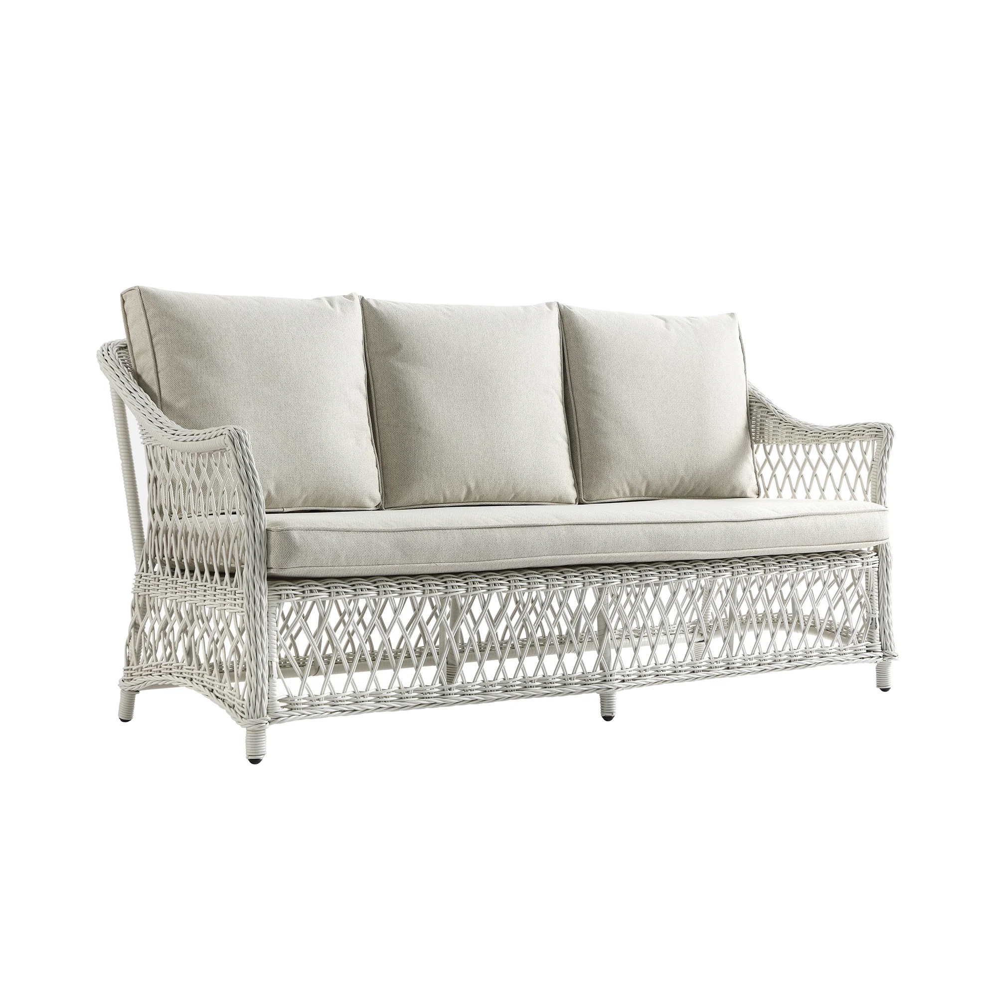 Willowbrook Lattice Weave Rattan 5-Seater Sofa Set with Rising Table, White - Image 26