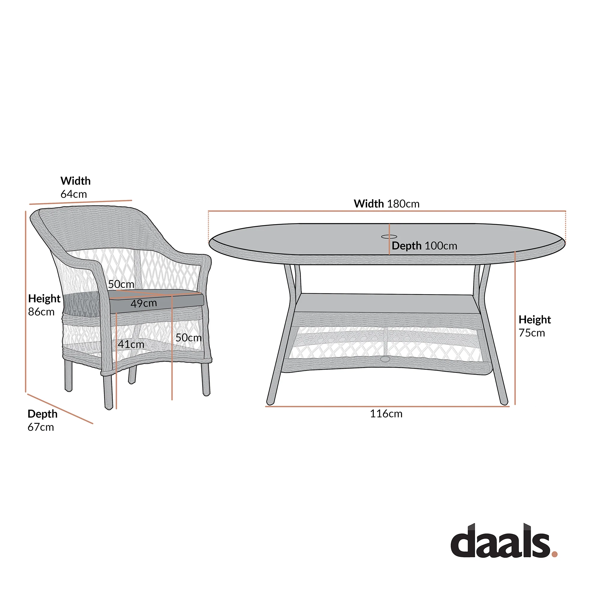 Willowbrook Lattice Weave Rattan 6-Seater Oval Dining Set, Dark Grey - Image 11