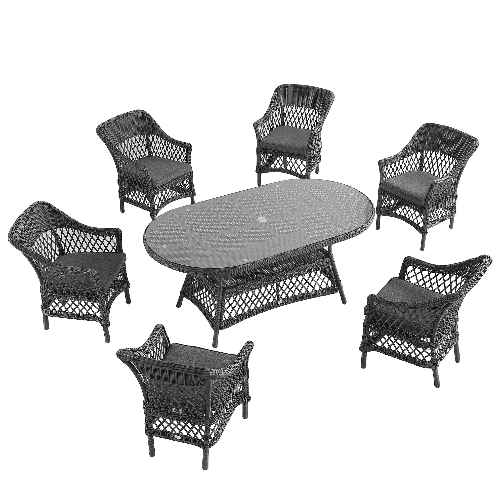 Willowbrook Lattice Weave Rattan 6-Seater Oval Dining Set, Dark Grey - Image 12