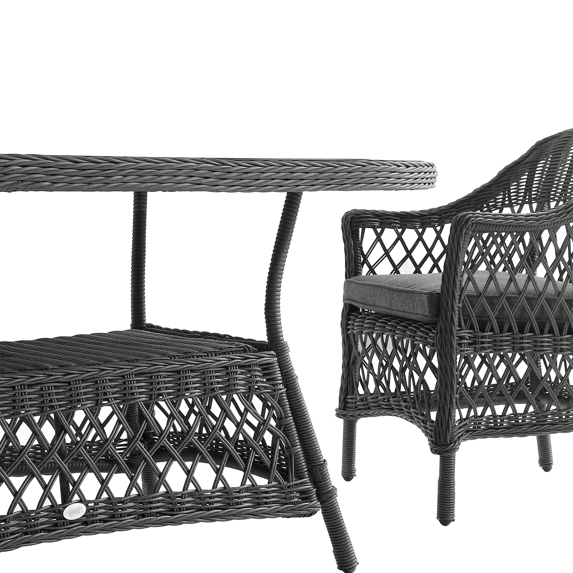 Willowbrook Lattice Weave Rattan 6-Seater Oval Dining Set, Dark Grey - Image 15