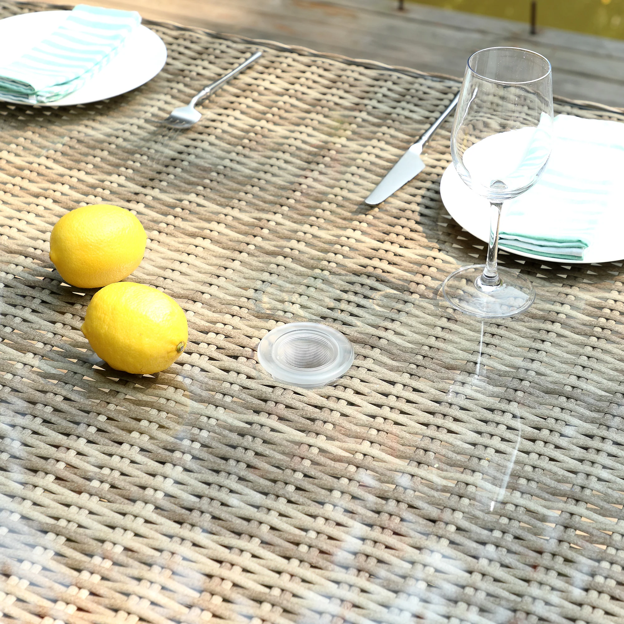 Willowbrook Lattice Weave Rattan 6-Seater Oval Dining Set, Natural - Image 9