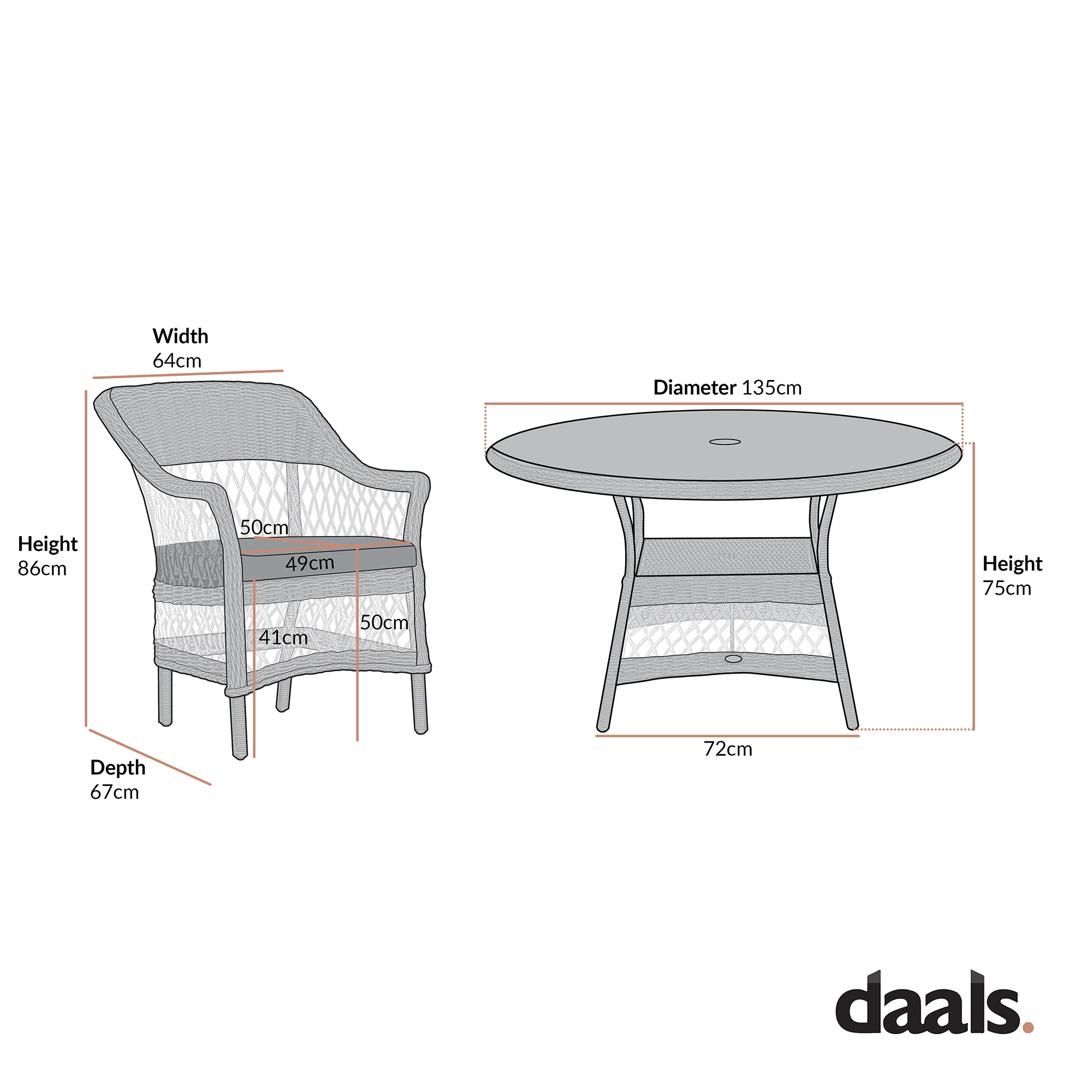 Willowbrook Lattice Weave Rattan 6-Seater Round Dining Set, Dark Grey - Image 10