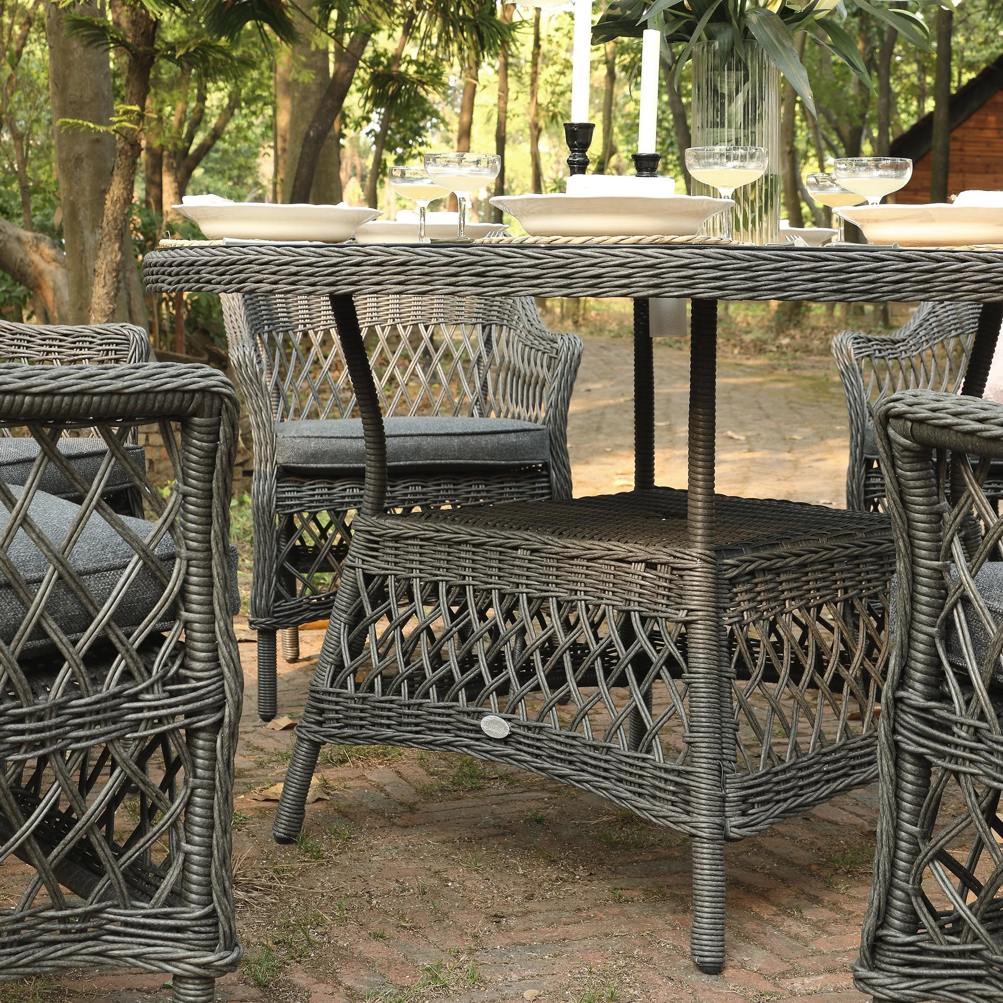 Willowbrook Lattice Weave Rattan 6-Seater Round Dining Set, Dark Grey - Image 5