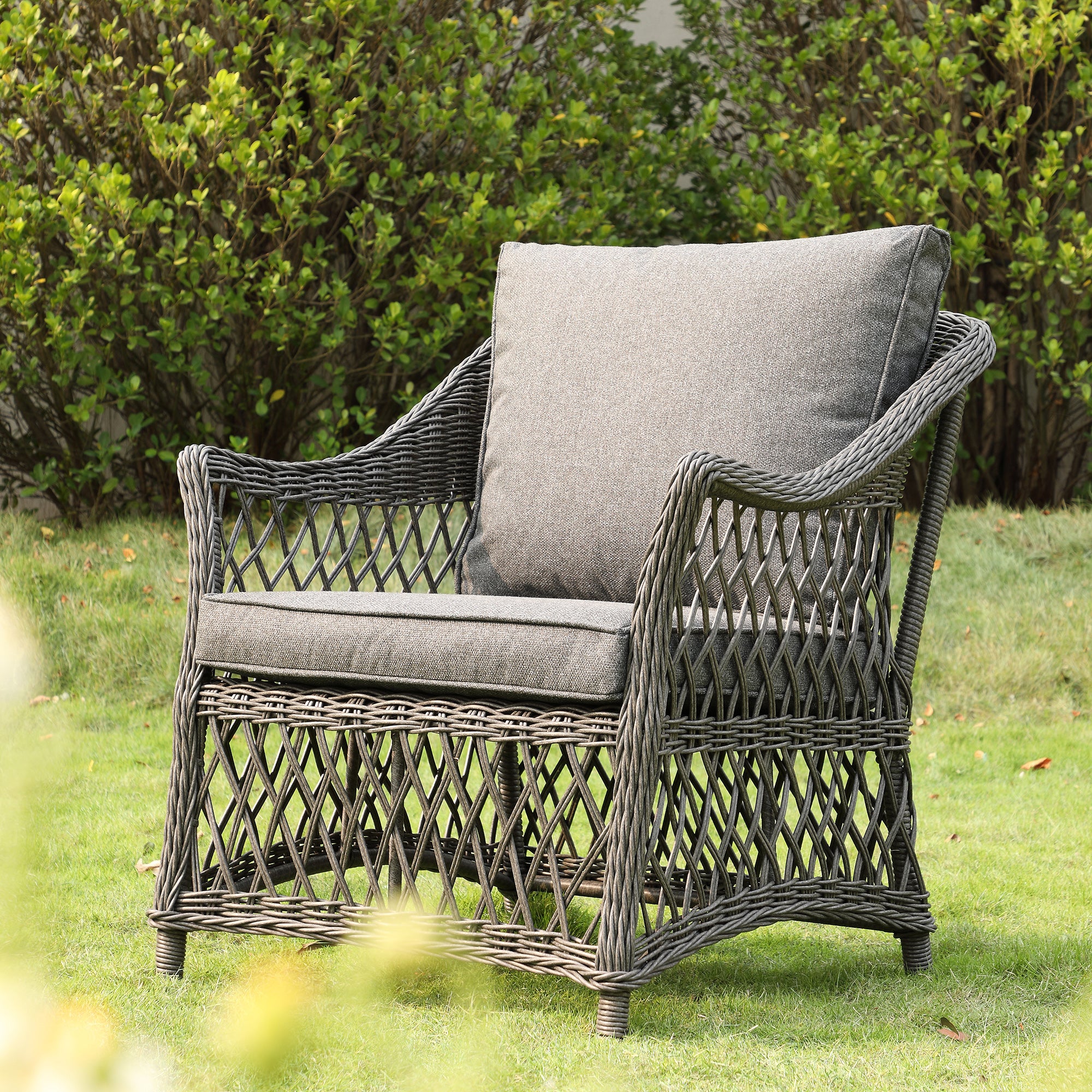 Willowbrook Lattice Weave Rattan 7-Seater Large Sofa Set, Dark Grey - Image 8