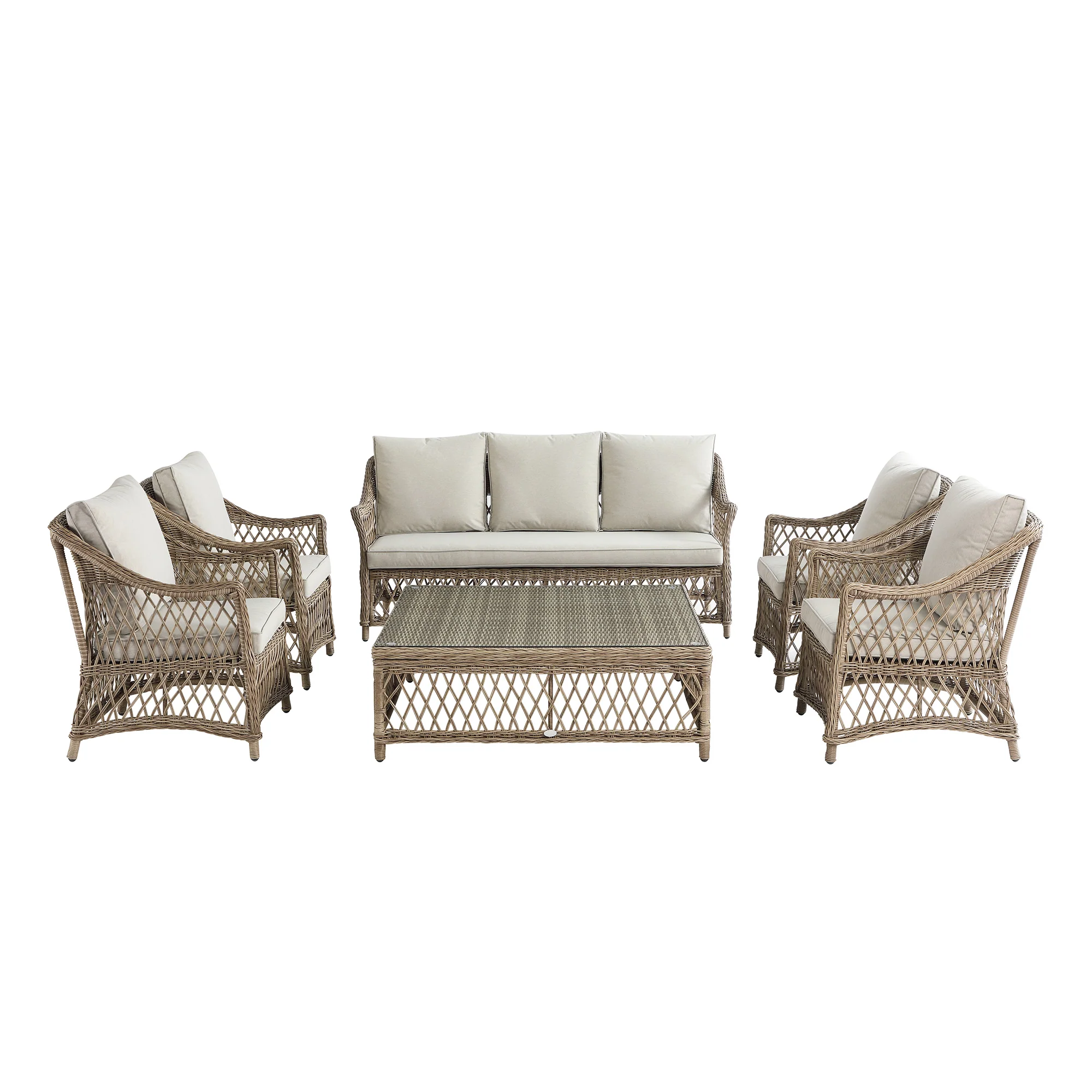 Willowbrook Lattice Weave Rattan 7-Seater Large Sofa Set, Natural - Image 2