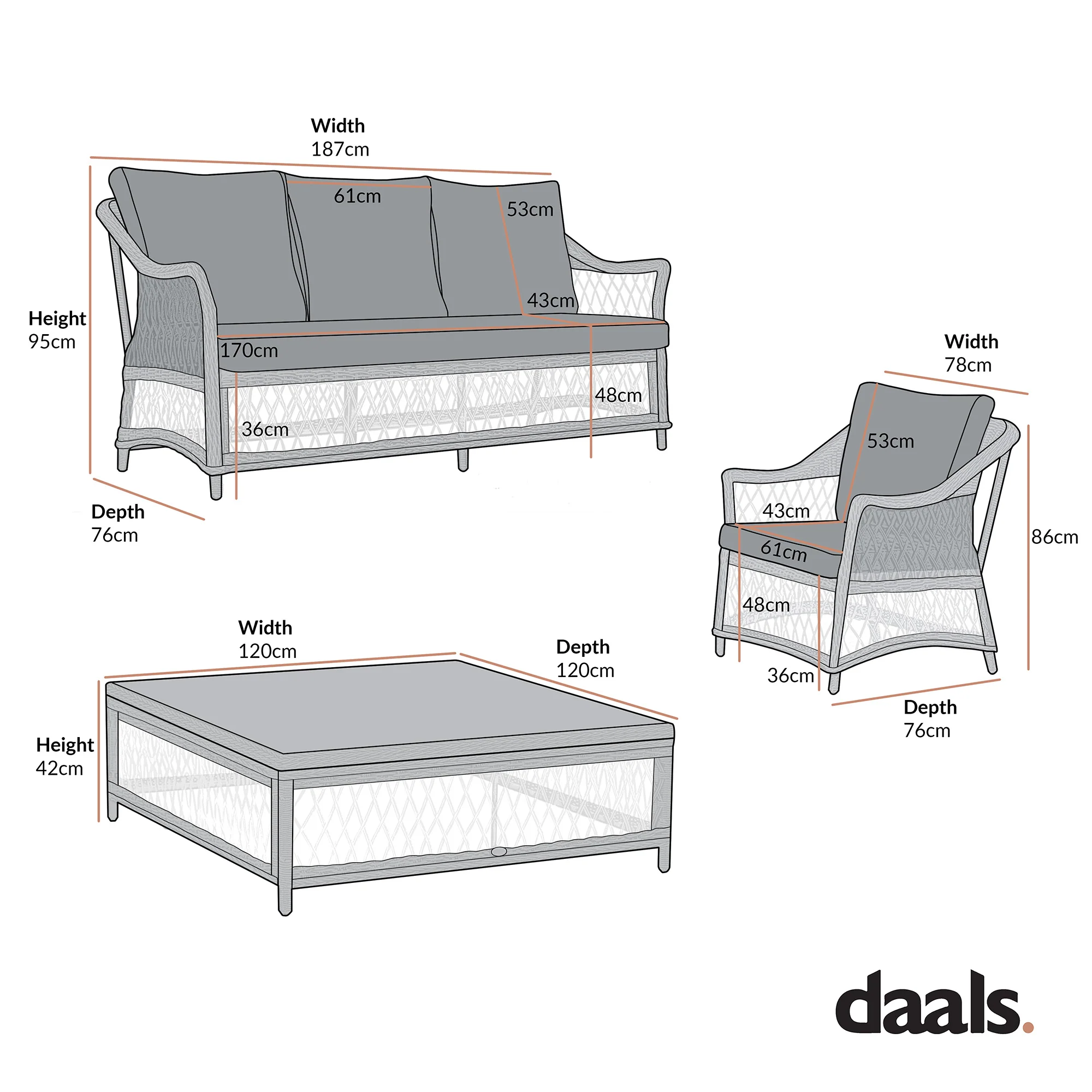 Willowbrook Lattice Weave Rattan 7-Seater Large Sofa Set, Natural - Image 3