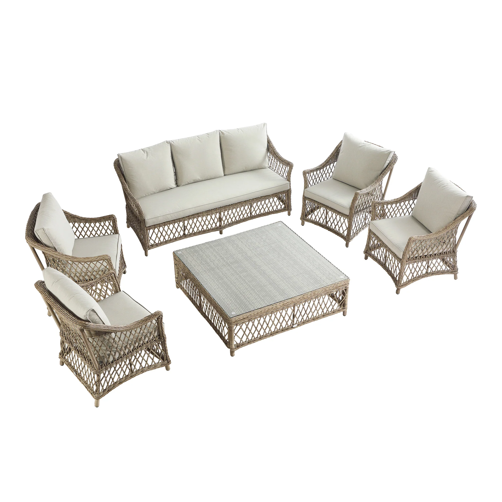 Willowbrook Lattice Weave Rattan 7-Seater Large Sofa Set, Natural - Image 4