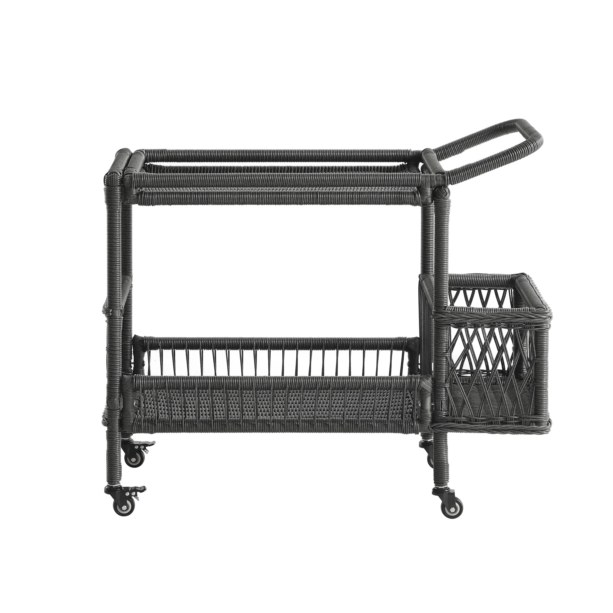 Willowbrook Lattice Weave Rattan Bar Cart, Dark Grey - Image 11