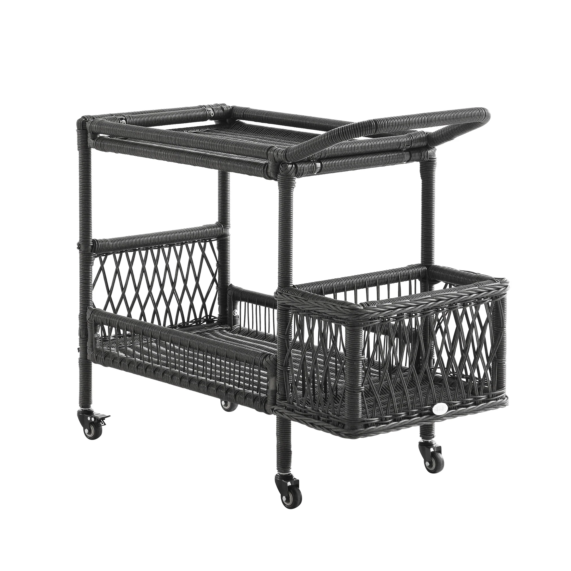 Willowbrook Lattice Weave Rattan Bar Cart, Dark Grey - Image 12