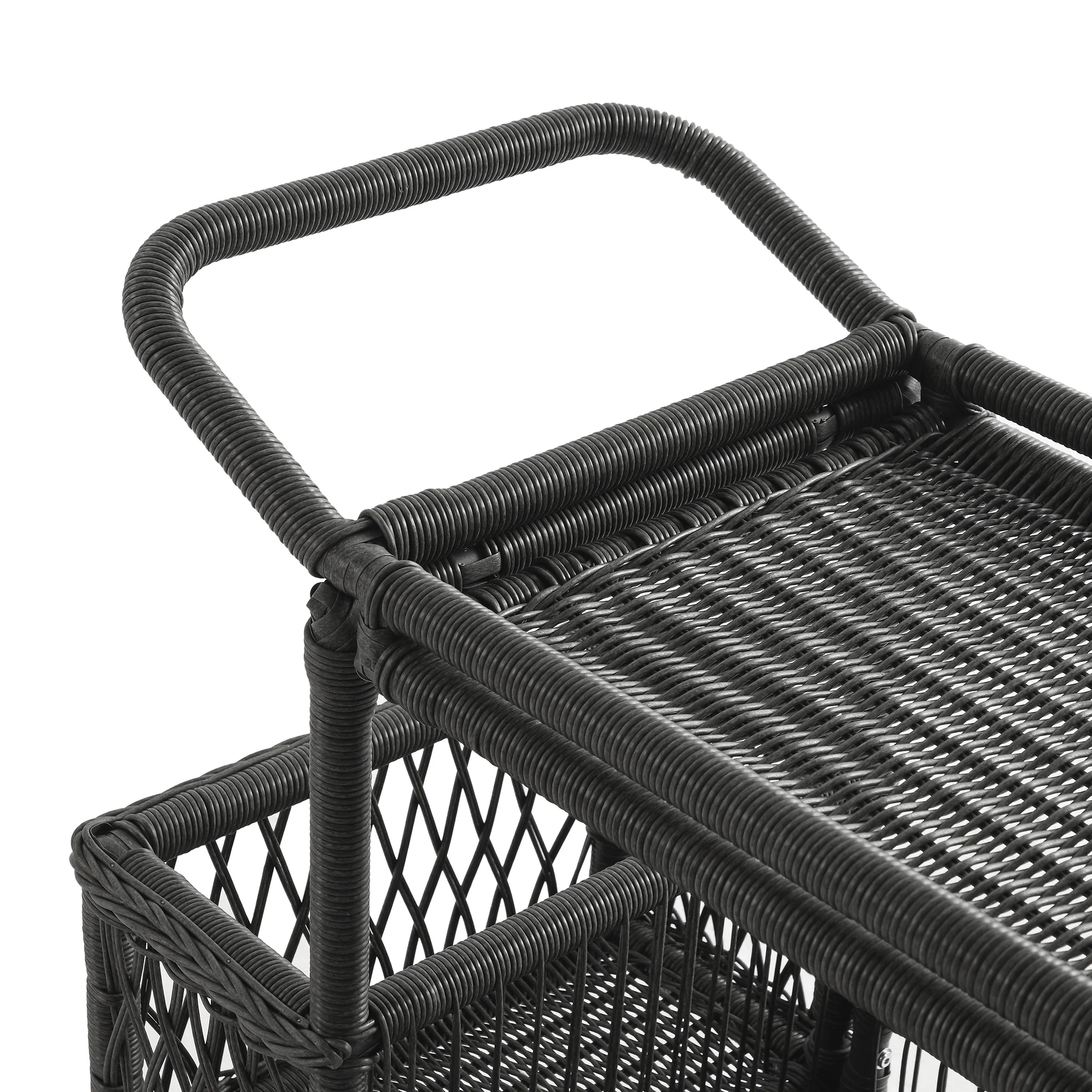 Willowbrook Lattice Weave Rattan Bar Cart, Dark Grey - Image 14