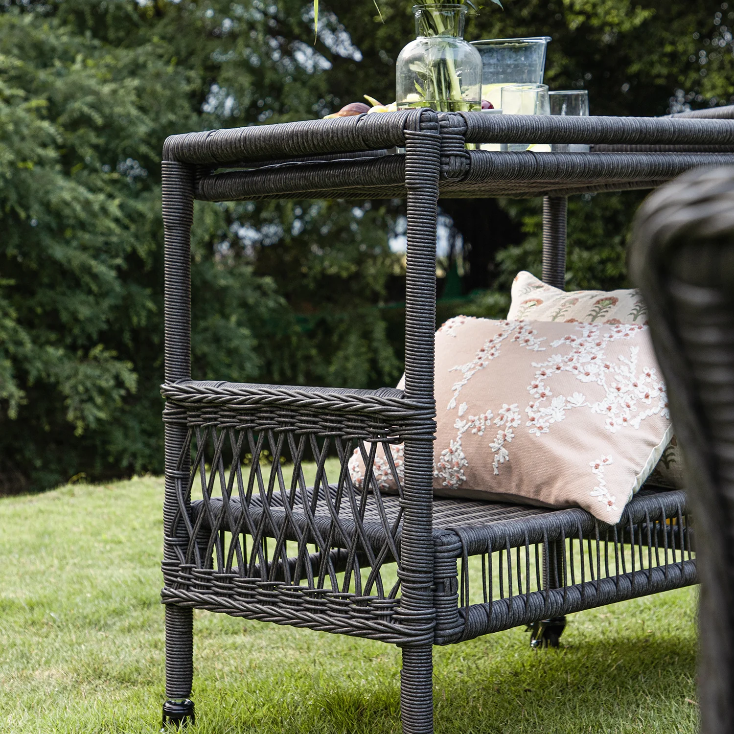 Willowbrook Lattice Weave Rattan Bar Cart, Dark Grey - Image 6