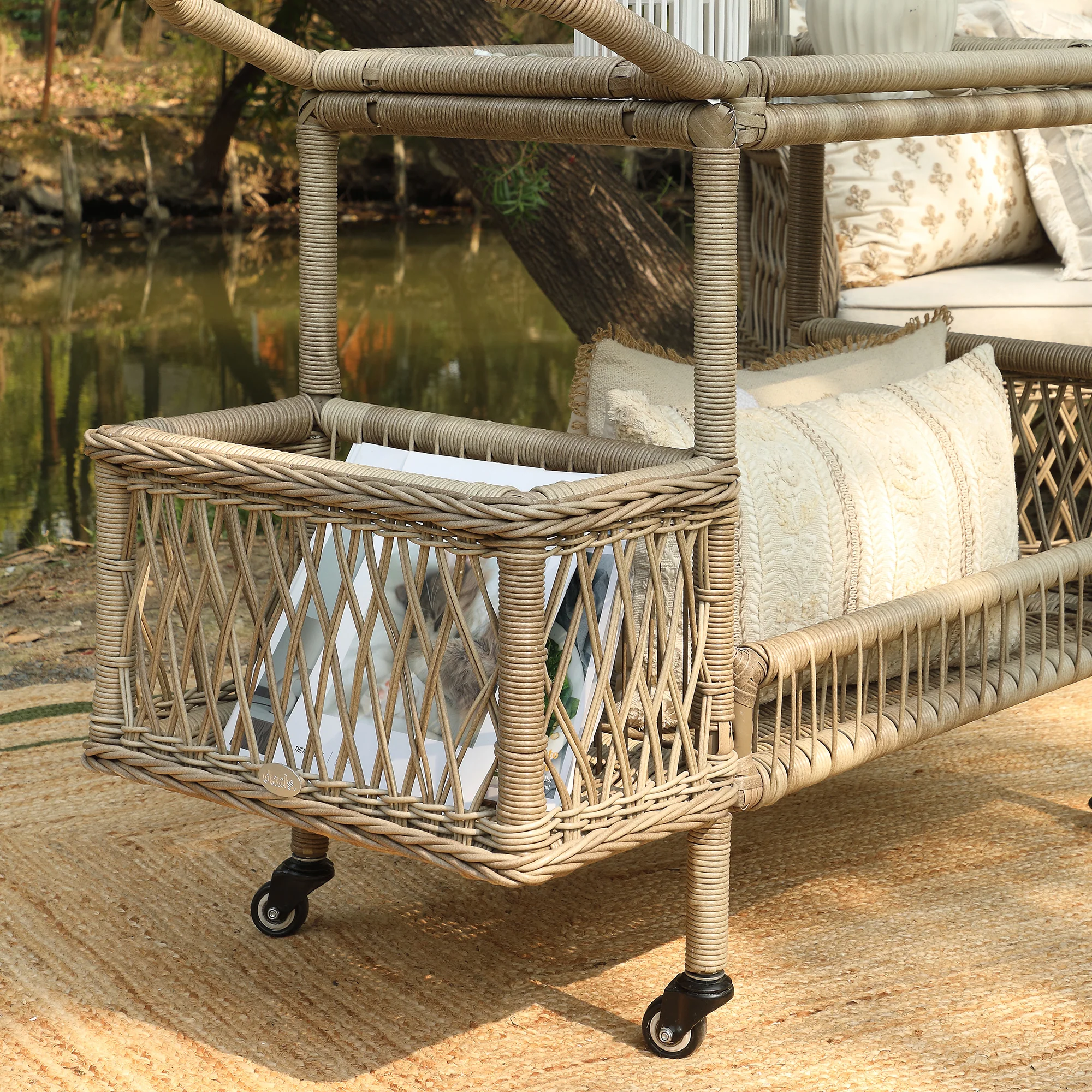 Willowbrook Lattice Weave Rattan Bar Cart, Natural - Image 4