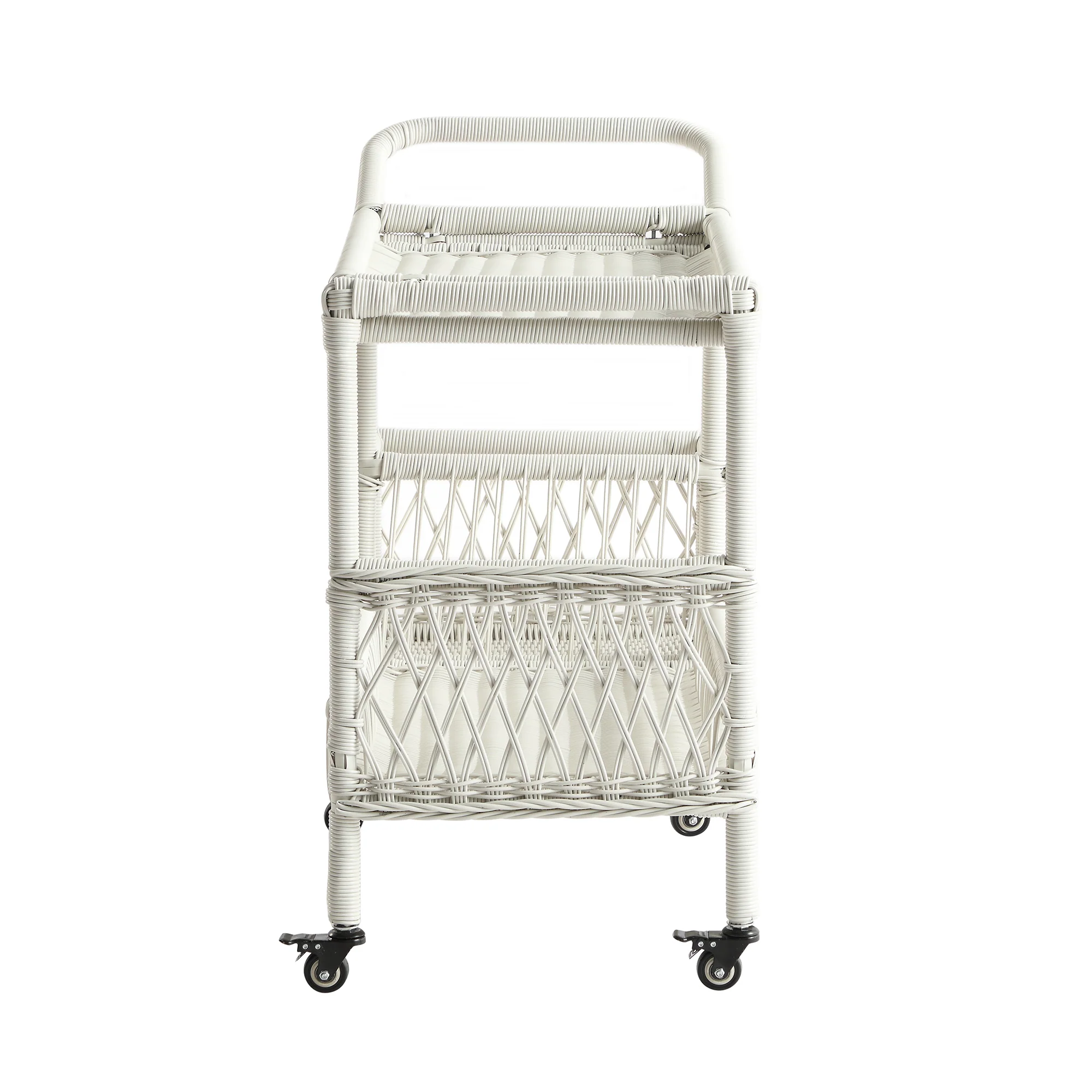 Willowbrook Lattice Weave Rattan Bar Cart, White - Image 10