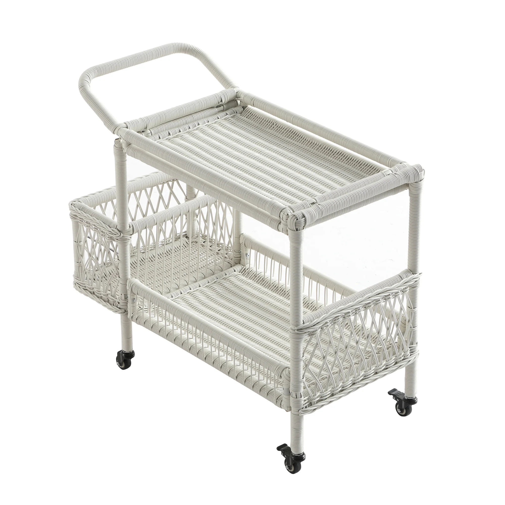 Willowbrook Lattice Weave Rattan Bar Cart, White - Image 11