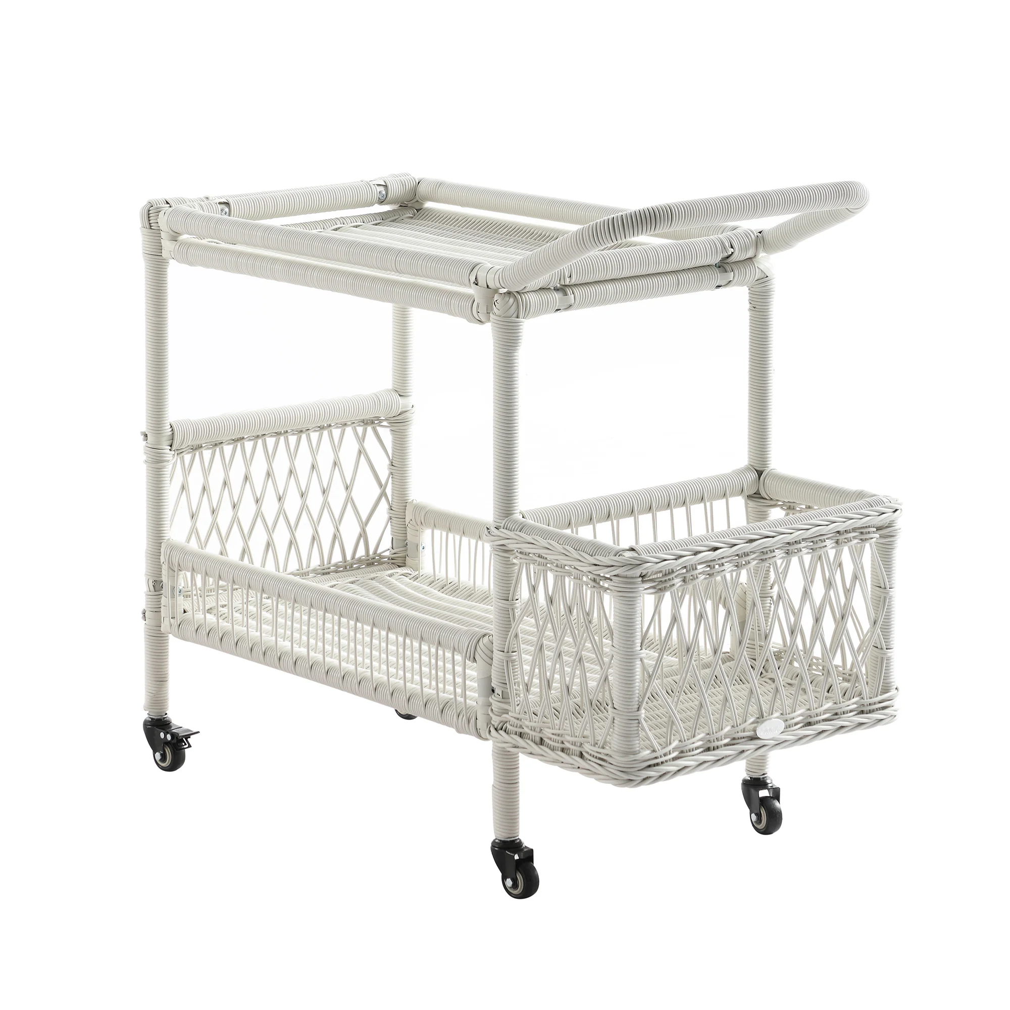Willowbrook Lattice Weave Rattan Bar Cart, White - Image 12