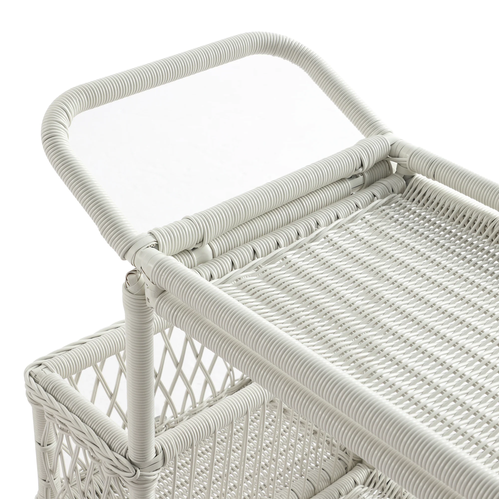 Willowbrook Lattice Weave Rattan Bar Cart, White - Image 13