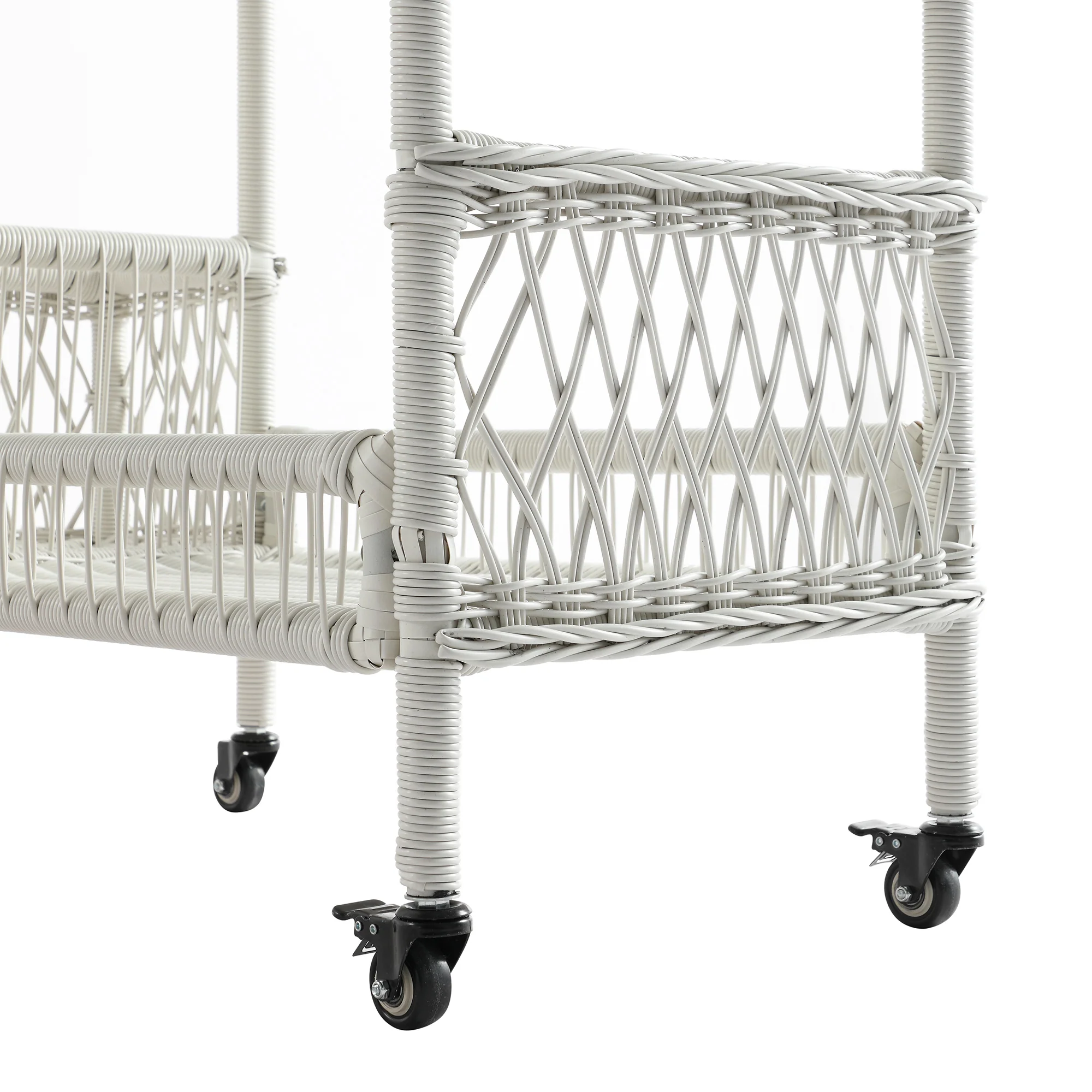 Willowbrook Lattice Weave Rattan Bar Cart, White - Image 14