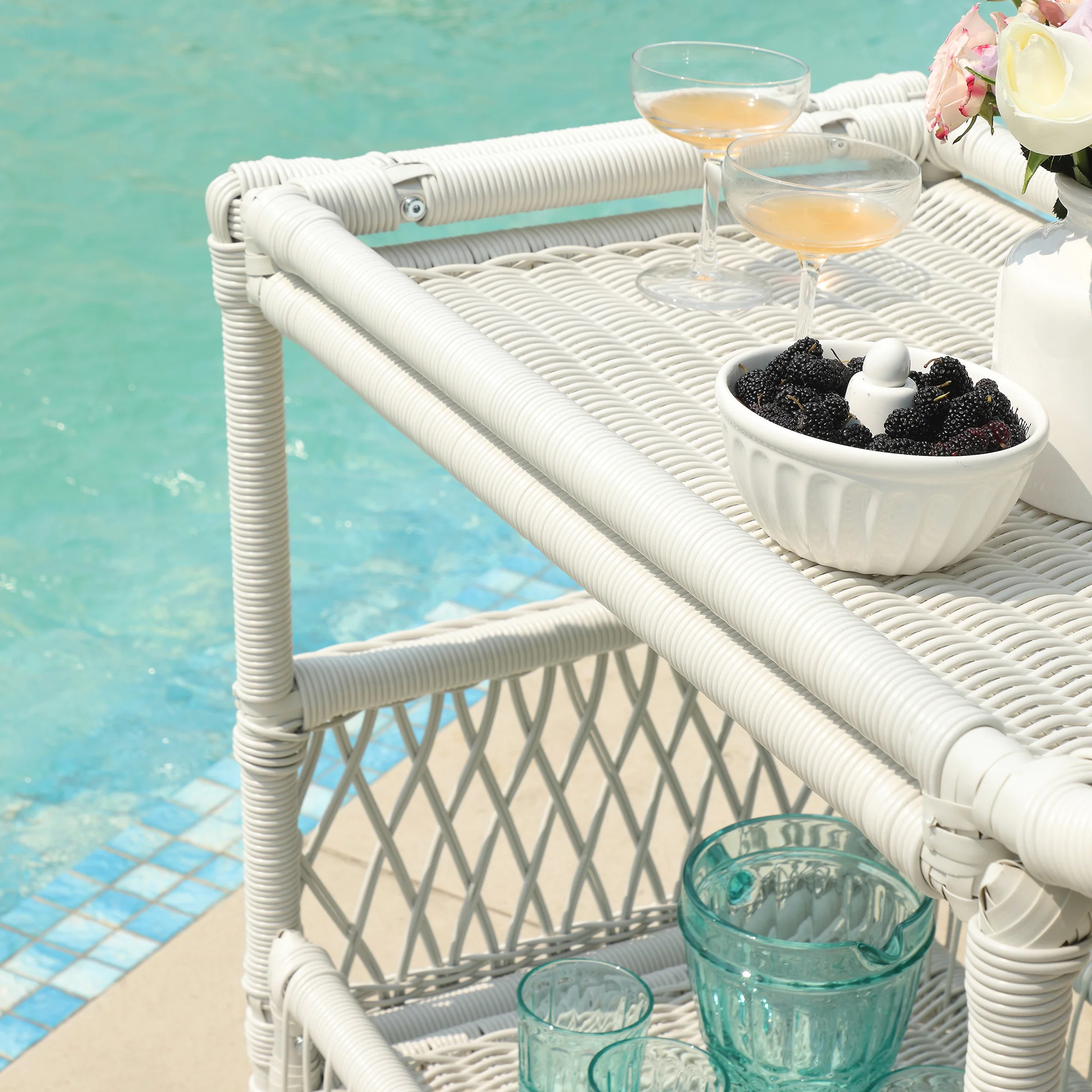 Willowbrook Lattice Weave Rattan Bar Cart, White - Image 5
