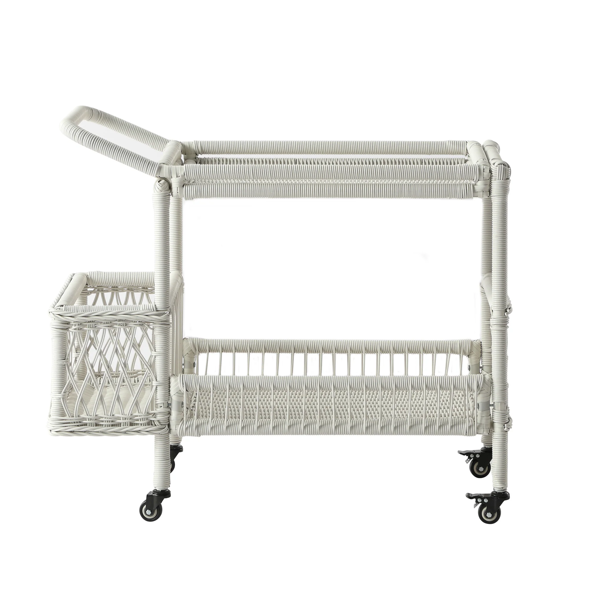Willowbrook Lattice Weave Rattan Bar Cart, White - Image 8