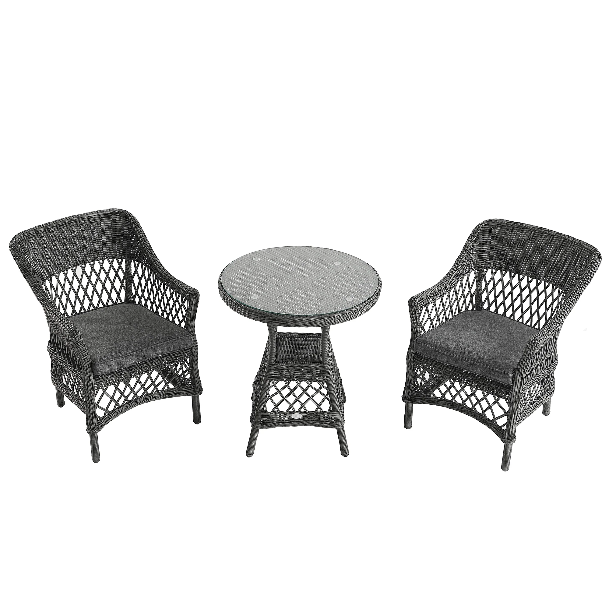 Willowbrook Lattice Weave Rattan Bistro Set, Dark Grey - Image 10