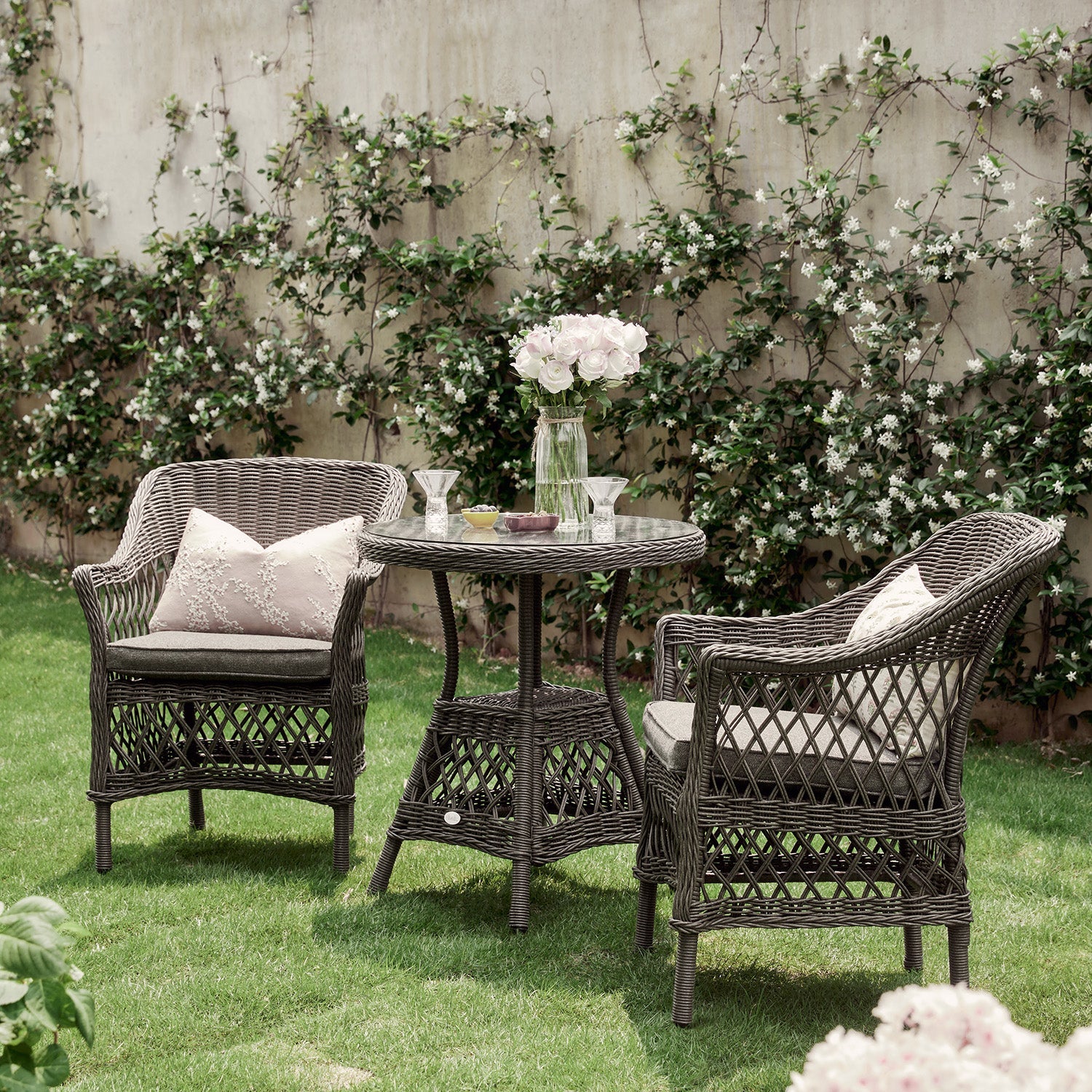 Willowbrook Lattice Weave Rattan Bistro Set, Dark Grey - Image 2