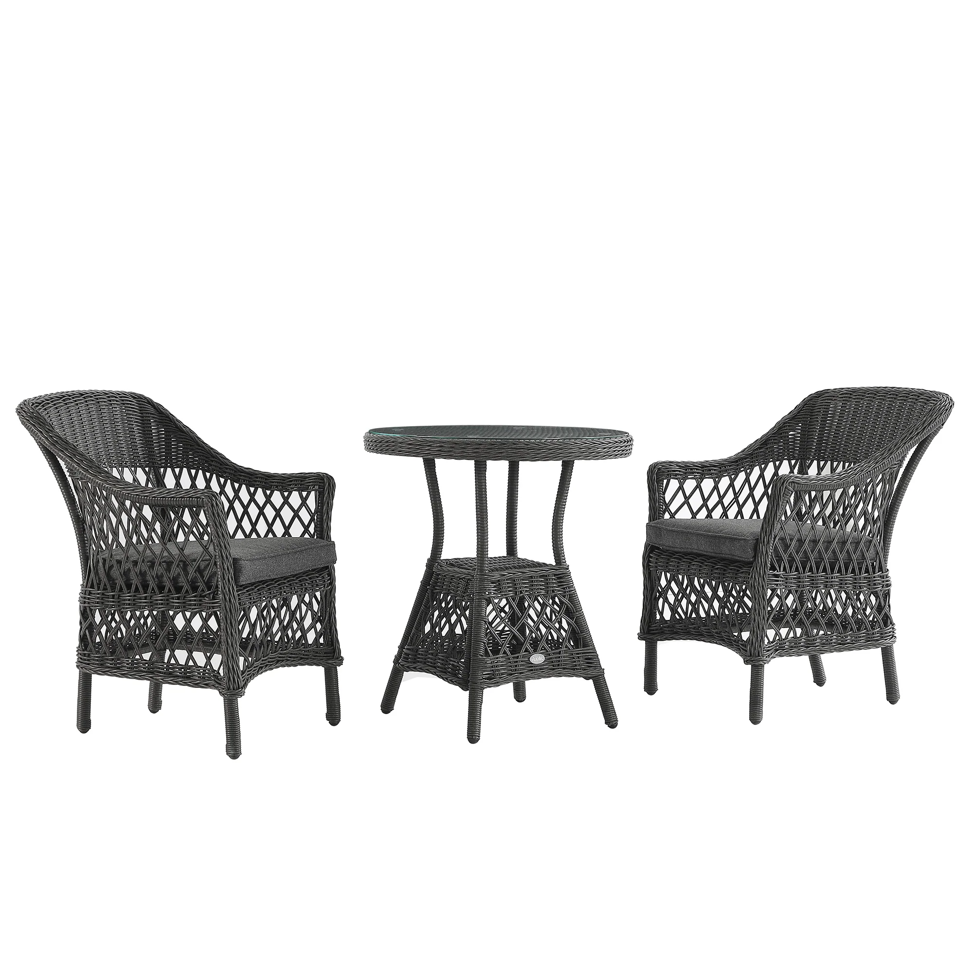 Willowbrook Lattice Weave Rattan Bistro Set, Dark Grey - Image 9