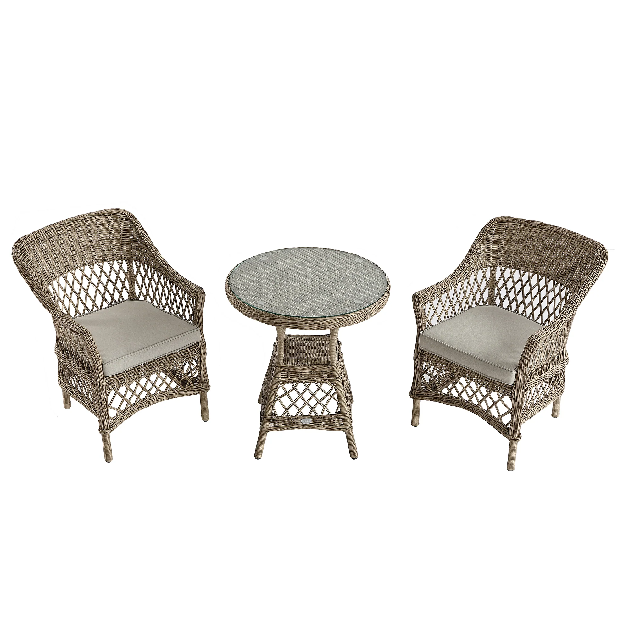 Willowbrook Lattice Weave Rattan Bistro Set, Natural - Image 10