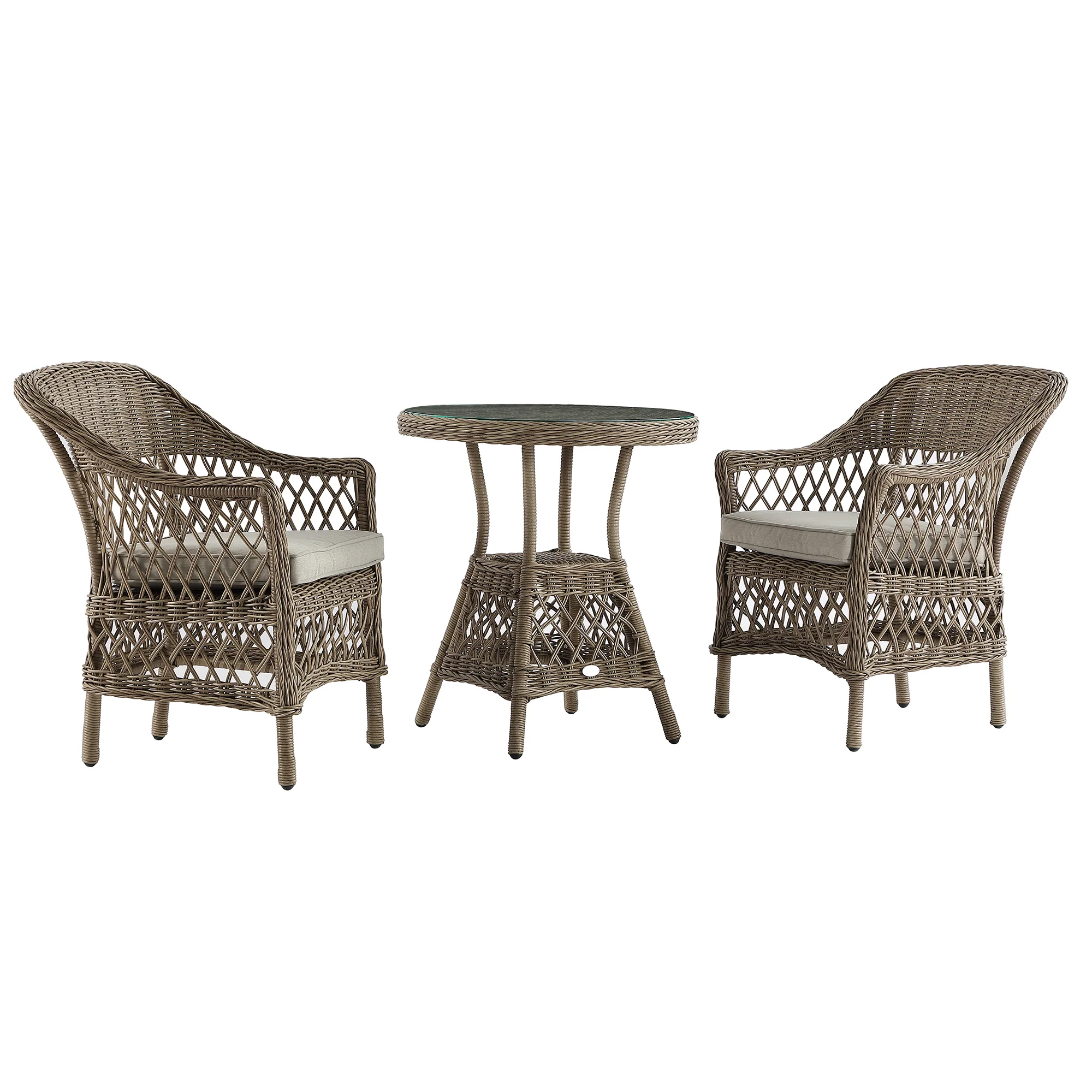 Willowbrook Lattice Weave Rattan Bistro Set, Natural - Image 12