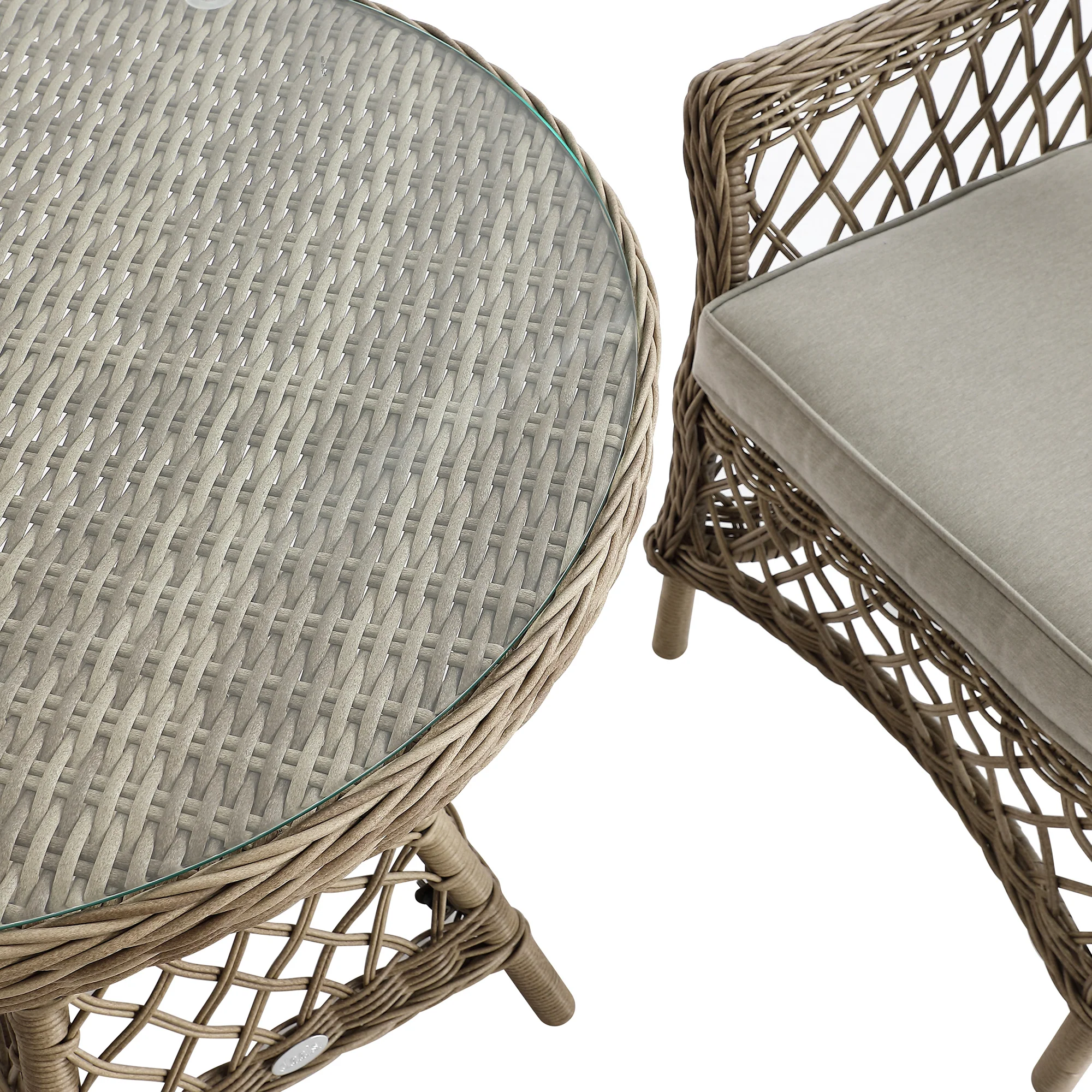 Willowbrook Lattice Weave Rattan Bistro Set, Natural - Image 13