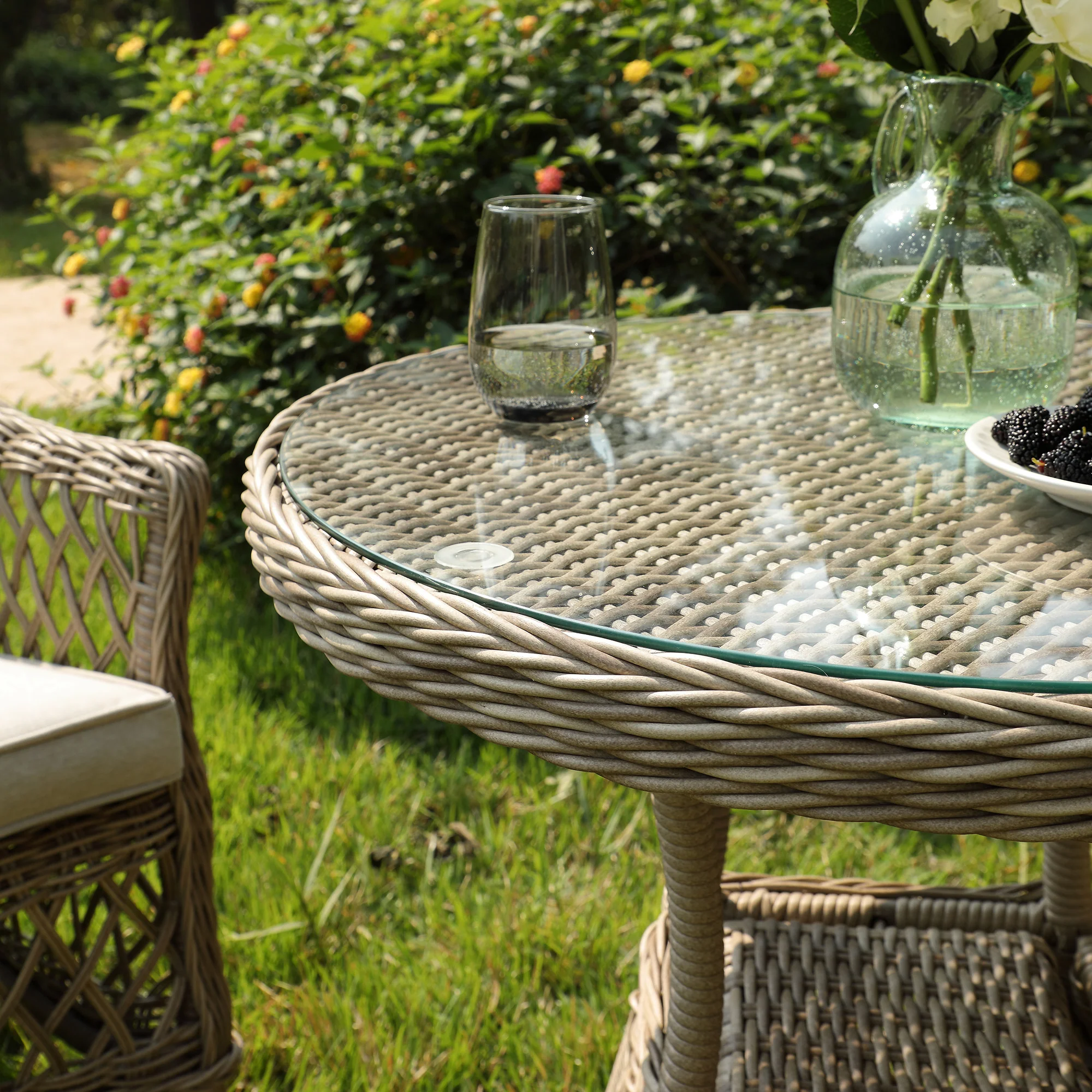 Willowbrook Lattice Weave Rattan Bistro Set, Natural - Image 5