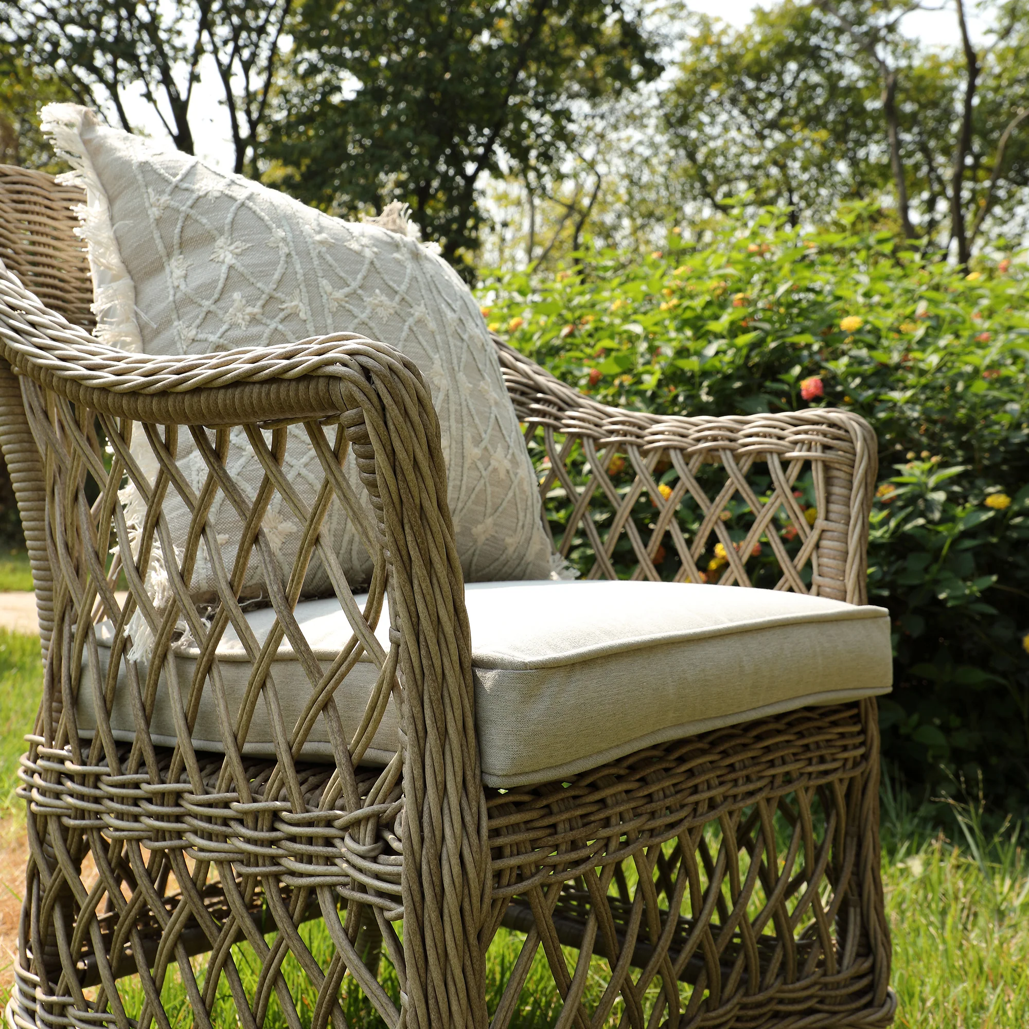 Willowbrook Lattice Weave Rattan Bistro Set, Natural - Image 6