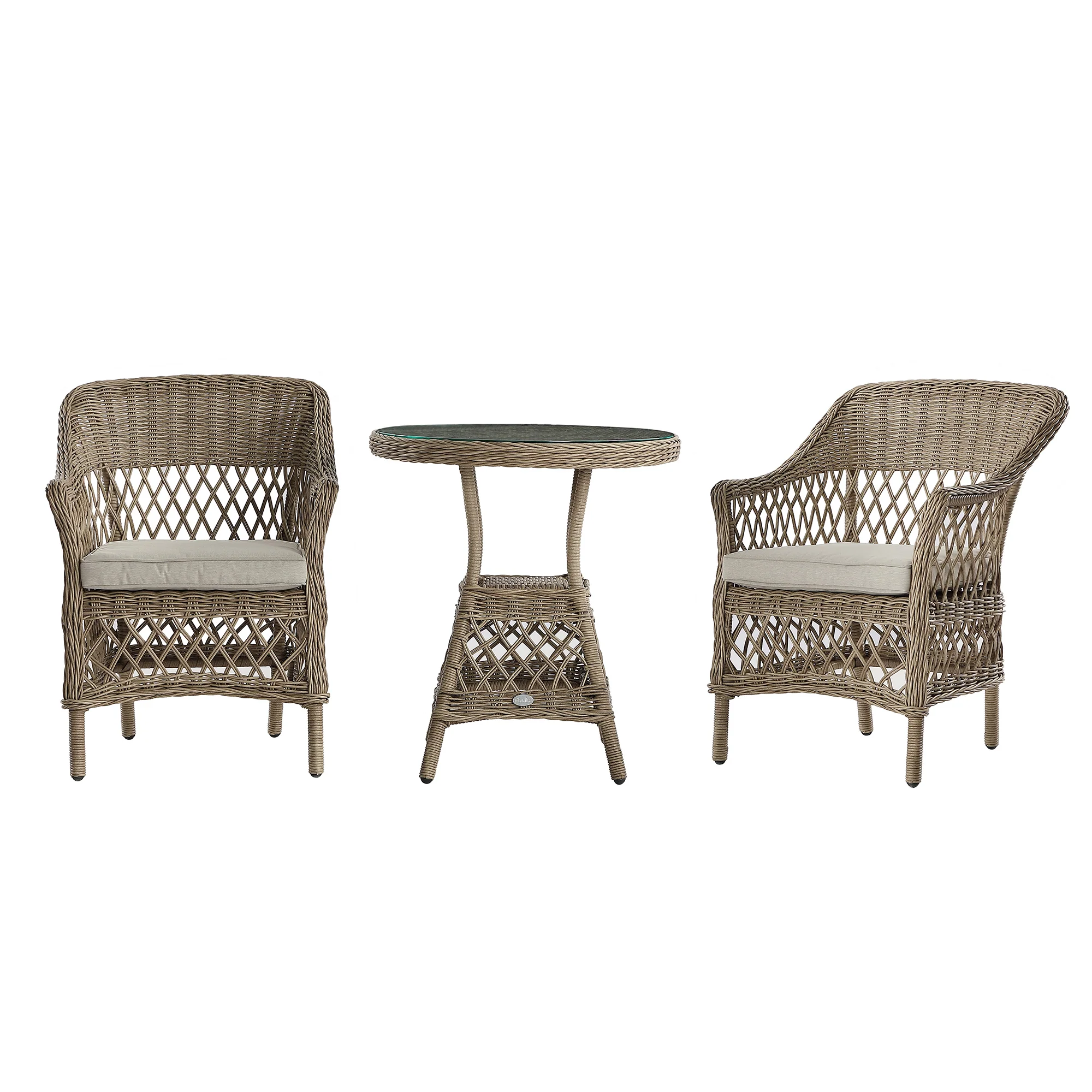 Willowbrook Lattice Weave Rattan Bistro Set, Natural - Image 9