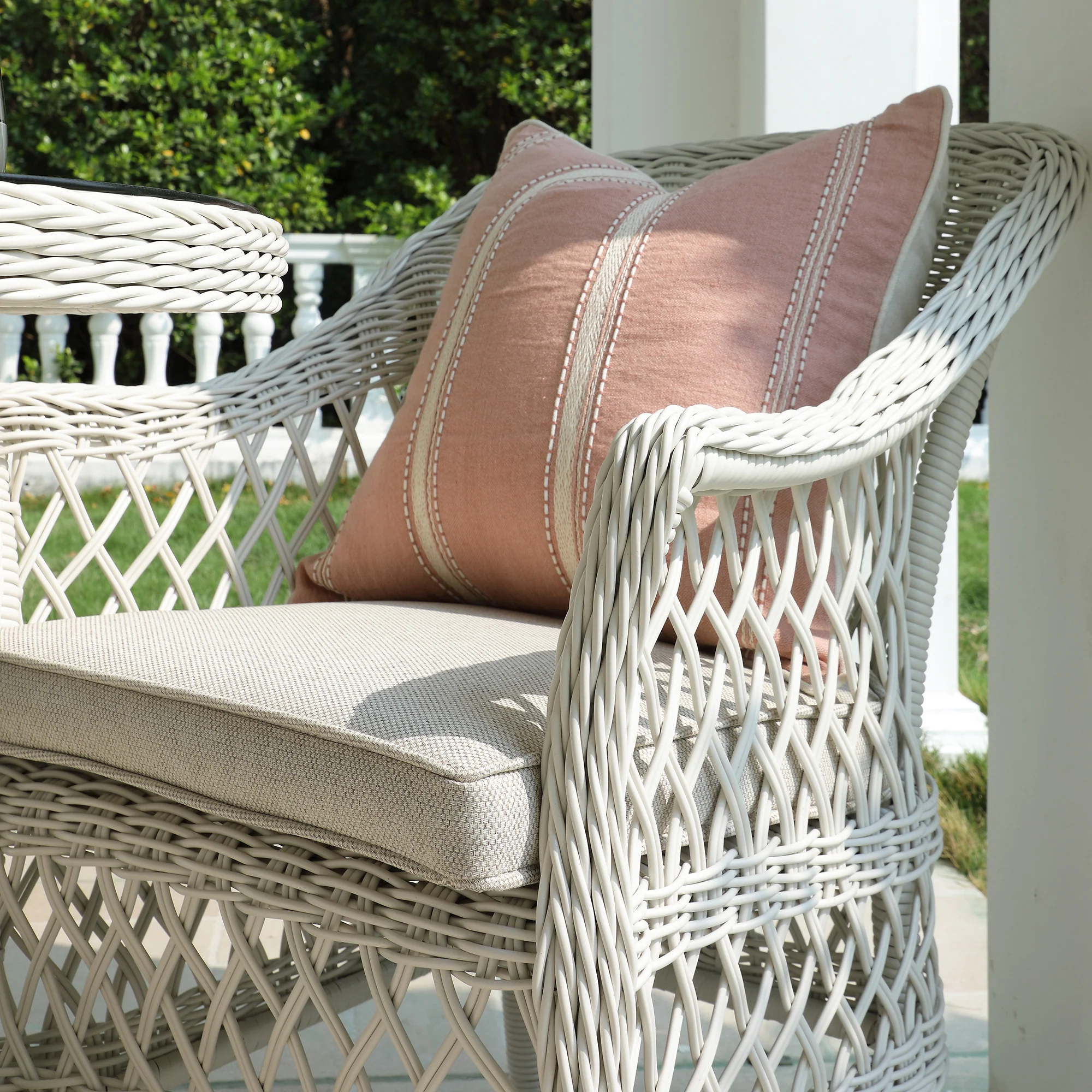Willowbrook Lattice Weave Rattan Bistro Set, White - Image 5