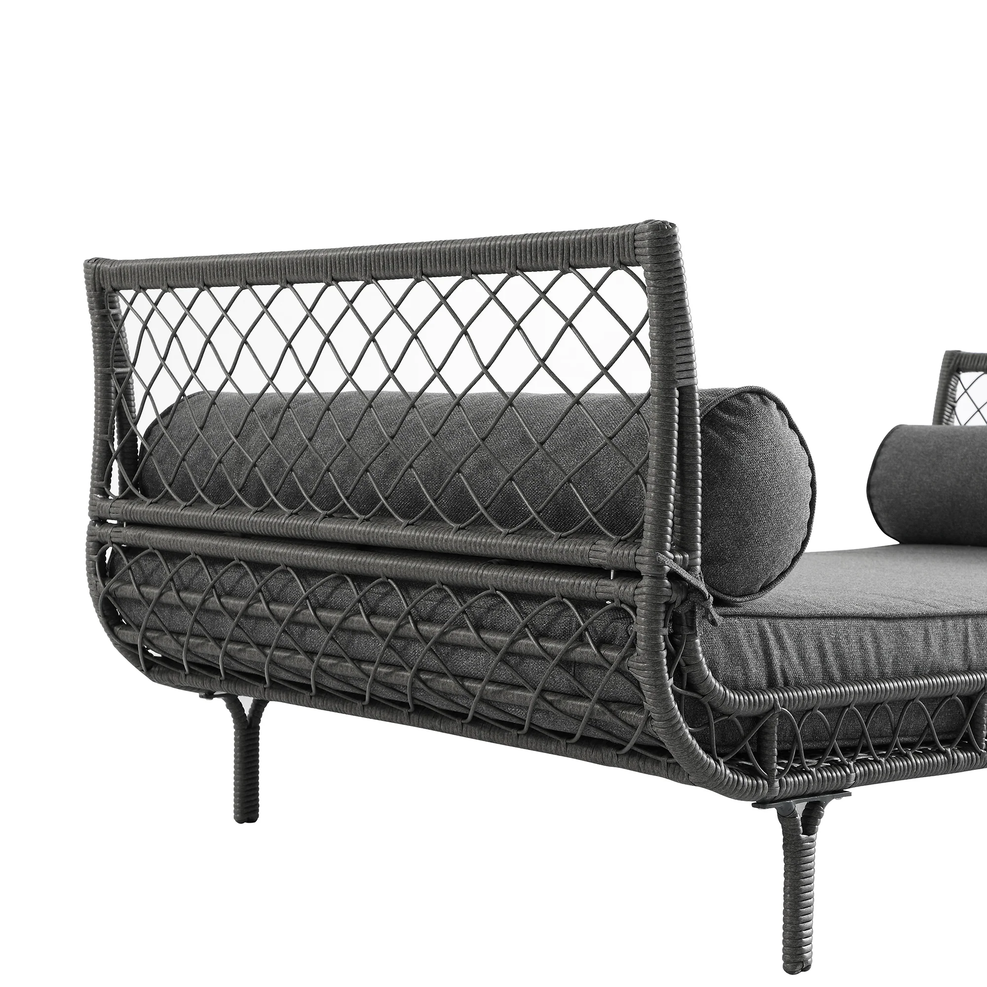 Willowbrook Lattice Weave Rattan Daybed, Dark Grey - Image 11