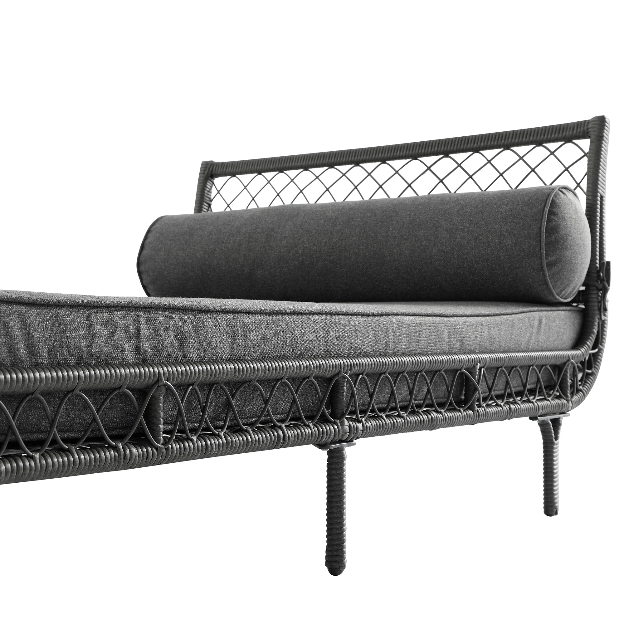 Willowbrook Lattice Weave Rattan Daybed, Dark Grey - Image 12